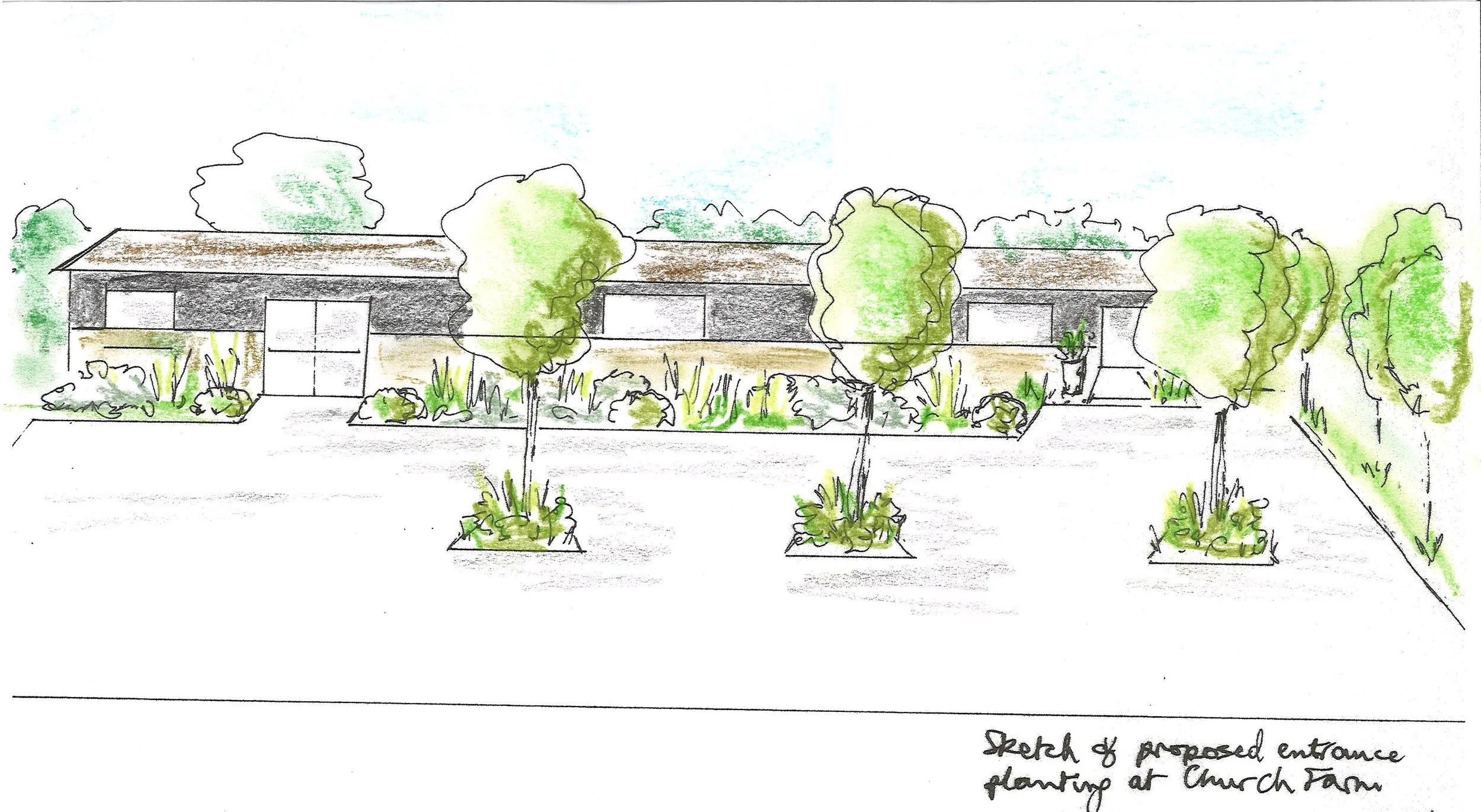 Designer's sketch of the Church Farm entrance