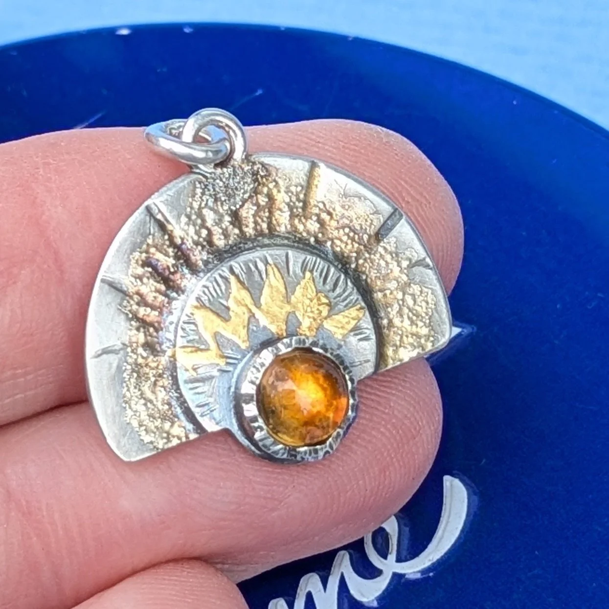 Anhänger Sonnenaufgang Gold auf Silber mit Citrin