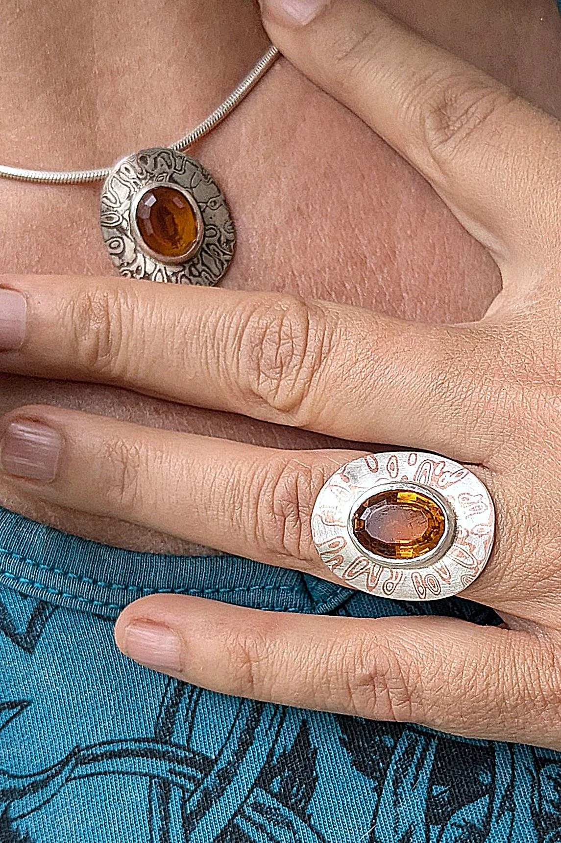 Statement Ring und Anhänger mit Mokumé Gane Citrin