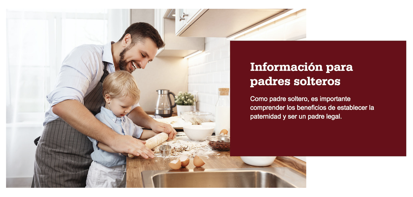 Padre e hijo cocinando. Información para padres solteros. Como padre soltero, es importante comprender los beneficios de establecer la paternidad y ser padre legal.