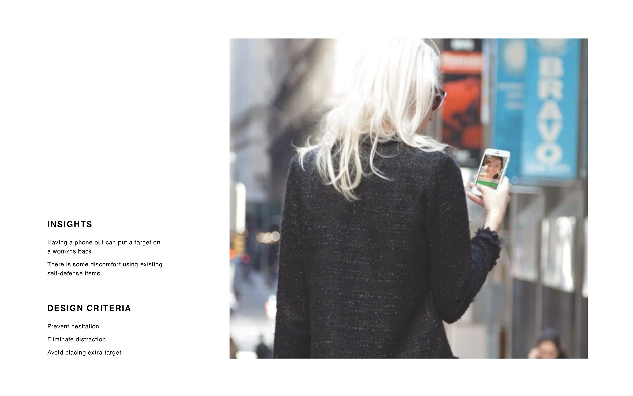From here I knew it was important for the design to prevent hesitation, eliminate distraction, and avoid placing an extra target on your back. The design also needed to be easily accessible, easily understood, and comfortable to use.