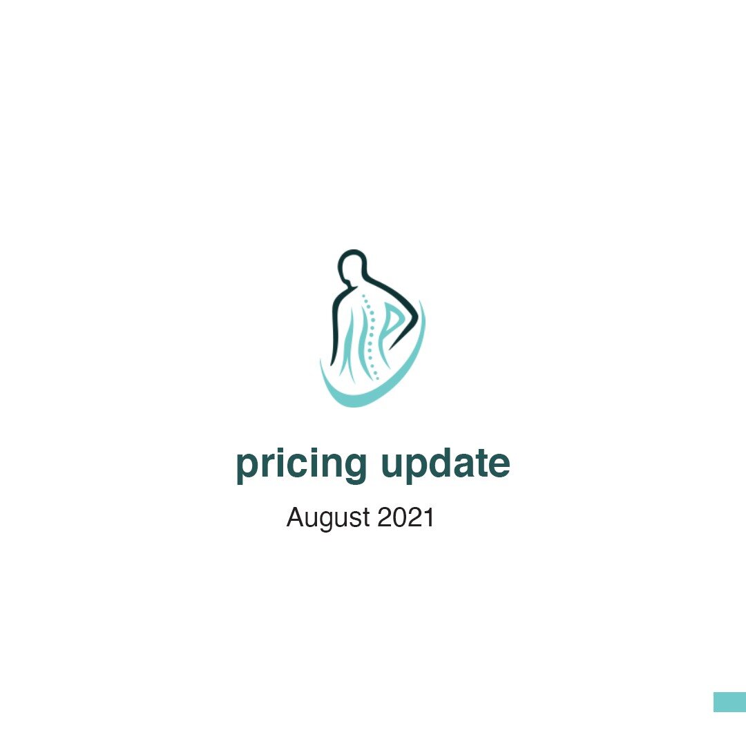 🧮 - Pricing Update

Please note that from August 1st 2021, all our prices will go up by &pound;2 per service.
Please find attached the new price list. 
We greatly appreciate your continued your support and loyalty.

The Physio Focus Team,
Alex and H