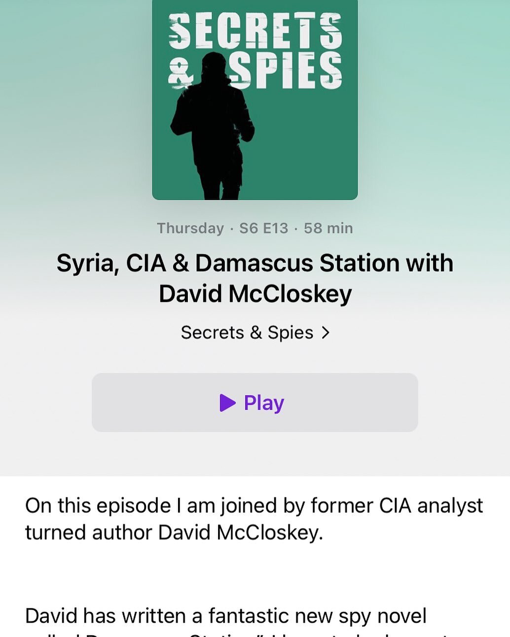 I had a lot of fun joining the @SecretsAndSpies podcast to talk all things spy fiction, Damascus Station, and, of course, the fabled Langley hot dog machine. Give it a listen here: https://pod.fo/e/10636f