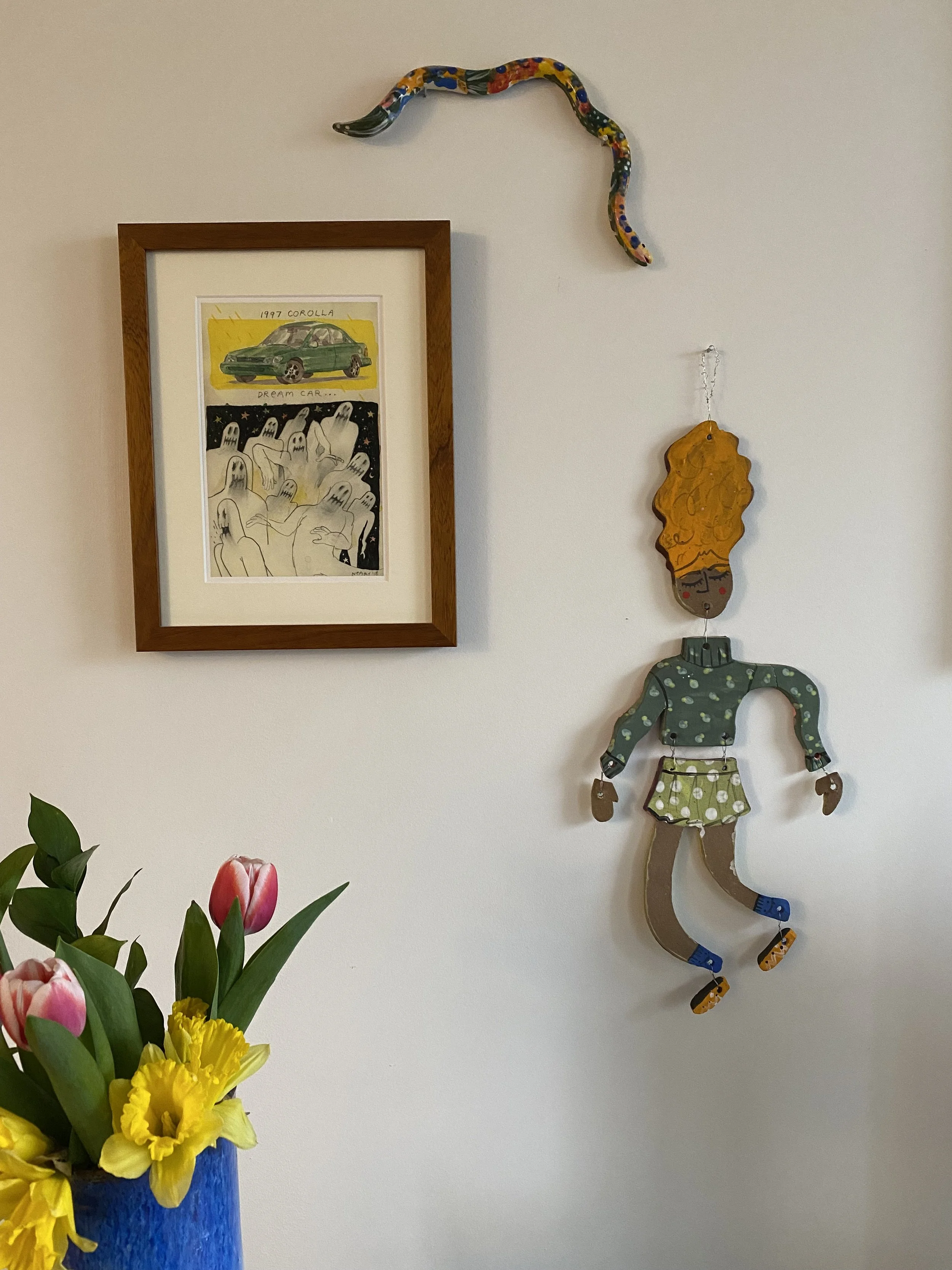 Woman with Wire + Snake (framed painting by Stephen Neary)