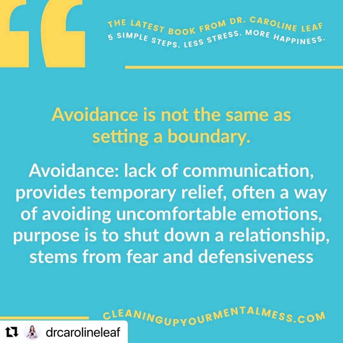 #Repost @drcarolineleaf with @make_repost
・・・
Boundaries are essential, but can sometimes become harmful barriers. Swipe through to see the difference between a helpful boundary and a harmful barrier (avoidance) and how to tell where the &ldquo;bound