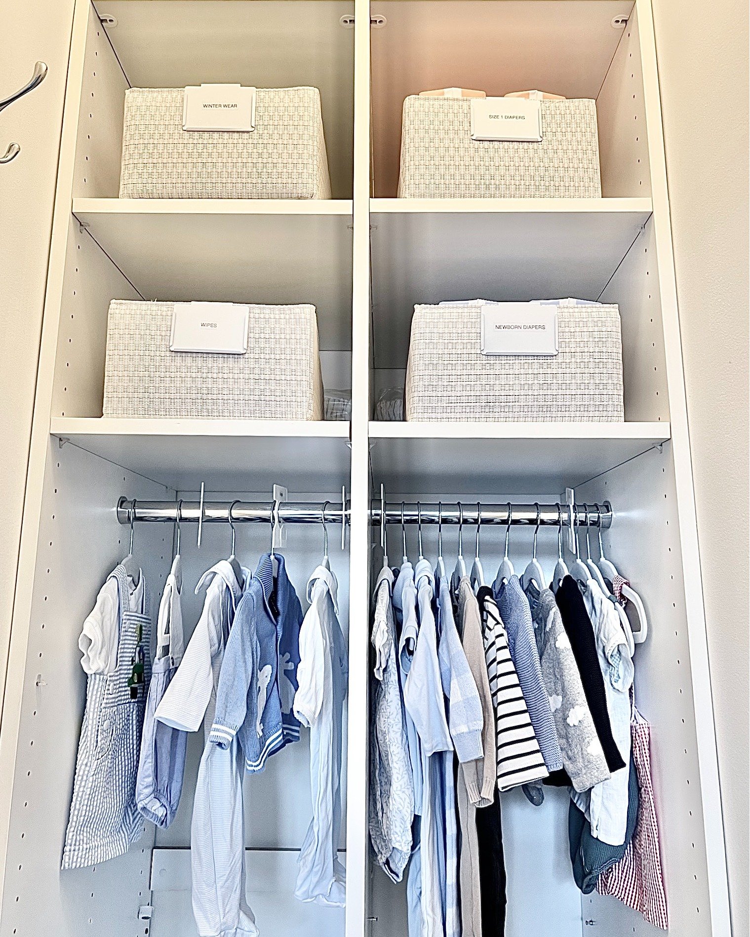 SWOON TIP:
When setting up your nursery, make sure you have a system for outgrown and to grow into clothes!

Your little bundle of joy will grow faster than you can believe so setting up a practical and smooth system to swap in/out their clothes and 