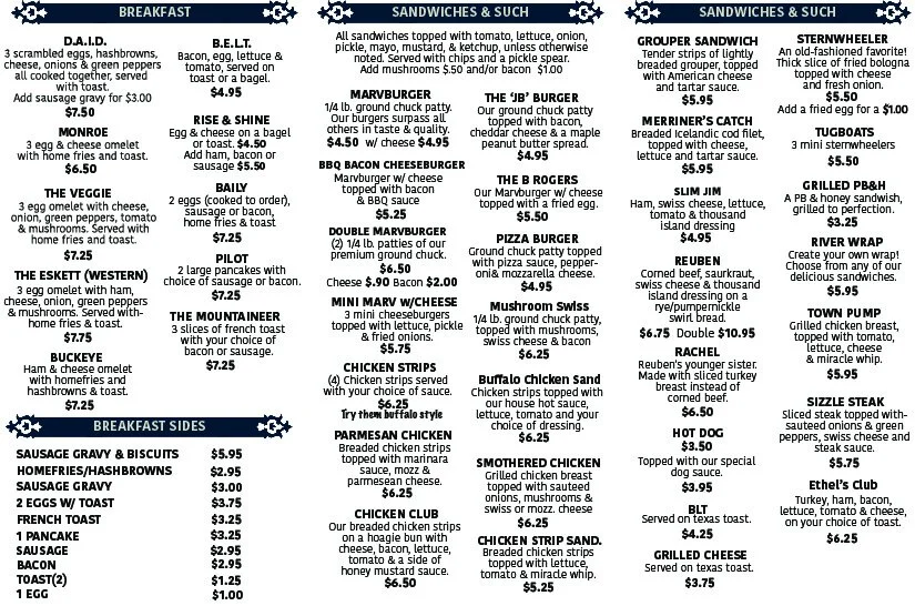 Menu — Marv's Place Restaurant
