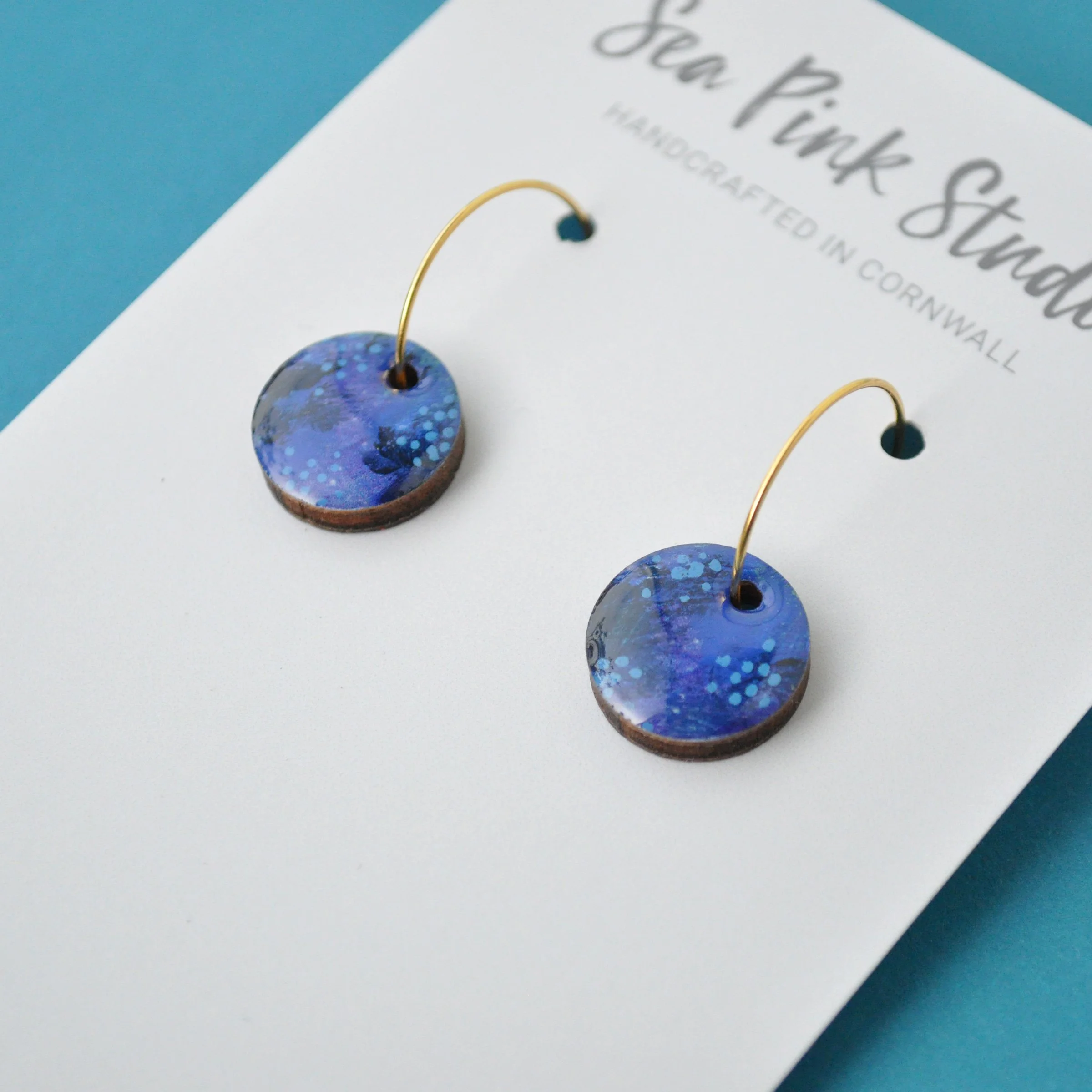 Blue and green arty coastal earrings