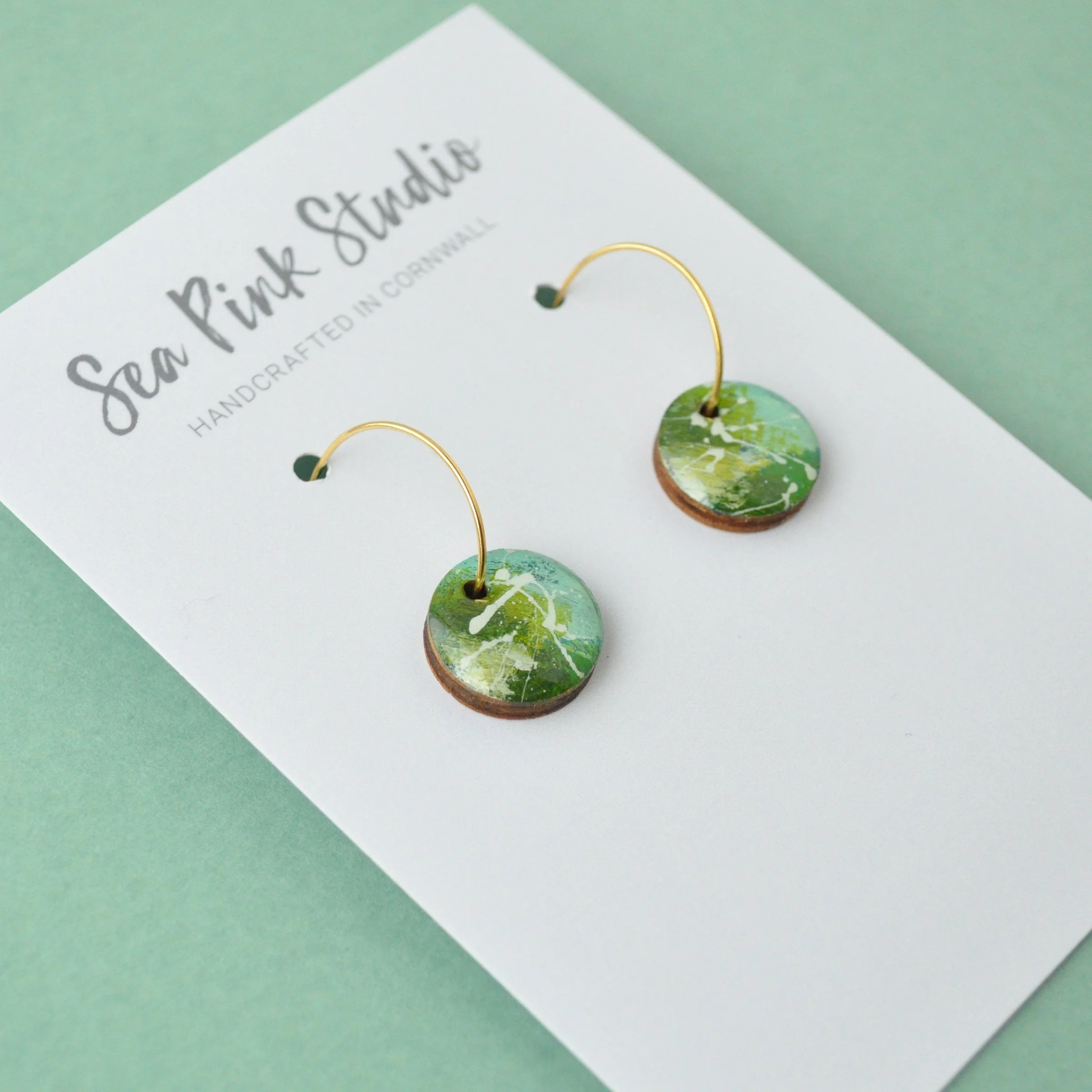 Blue and green arty coastal earrings