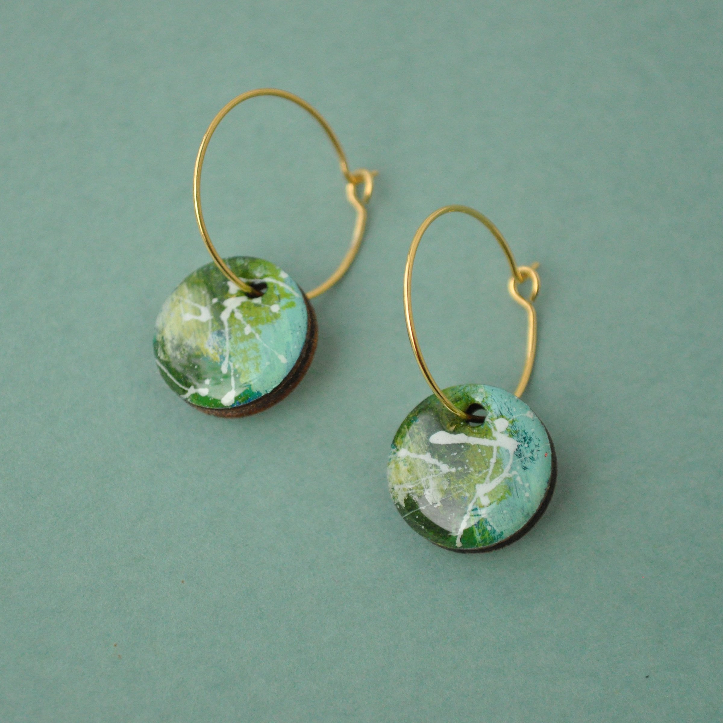 Blue and green arty coastal earrings