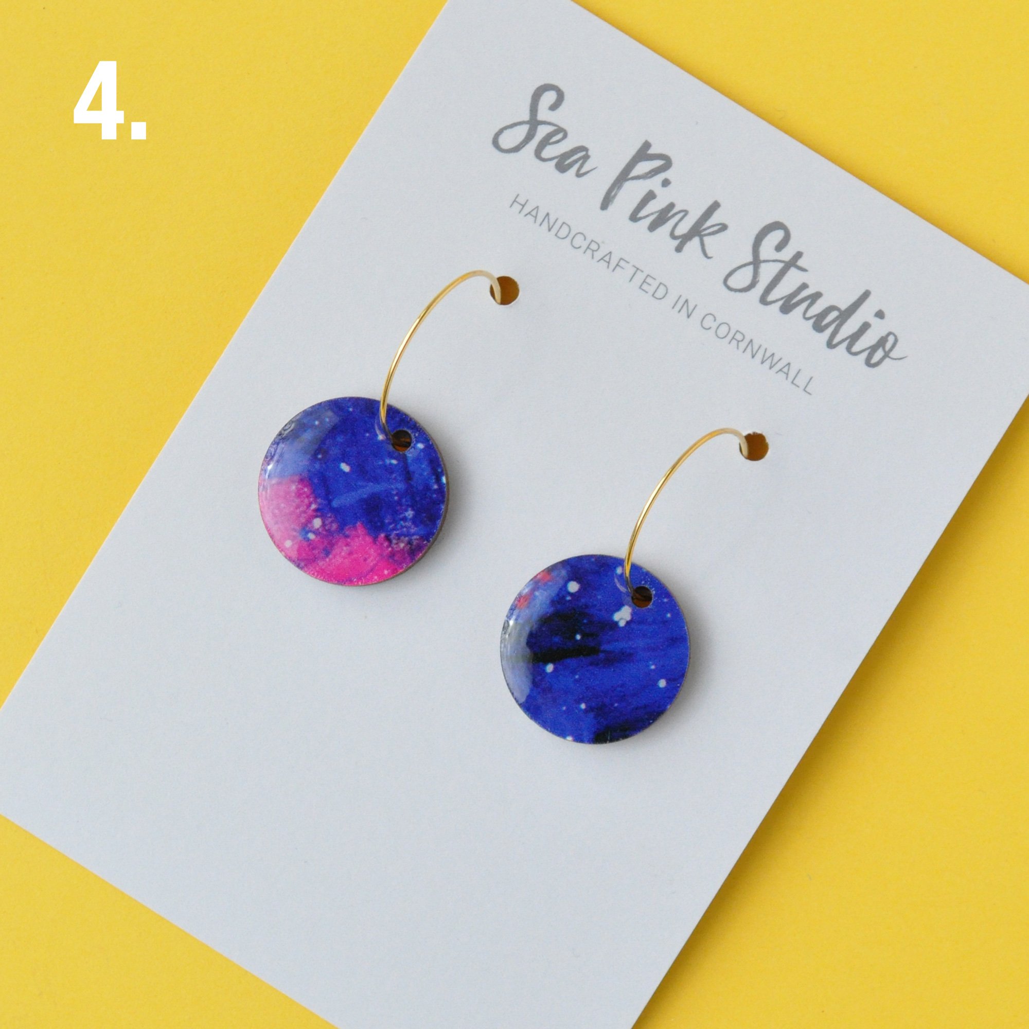 colourful arty wooden hoop earring