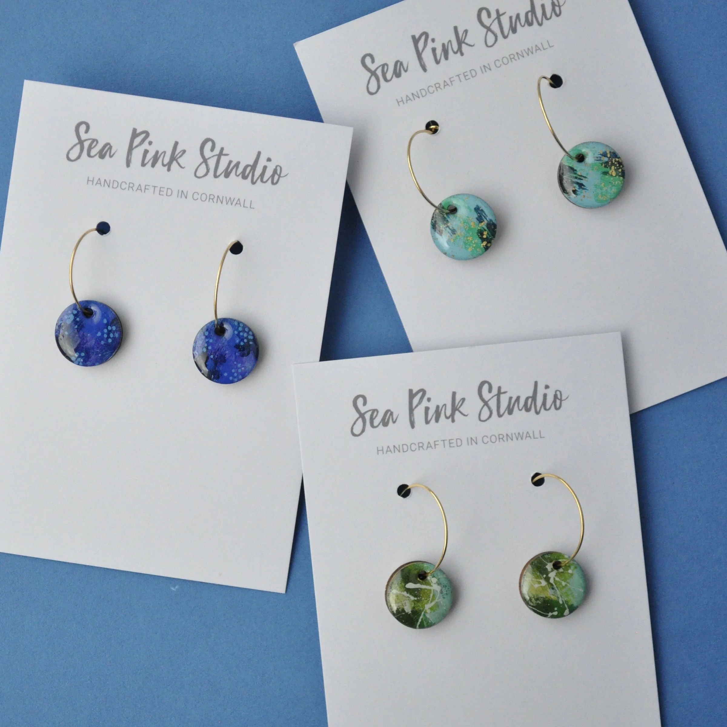 Blue and green arty coastal earrings