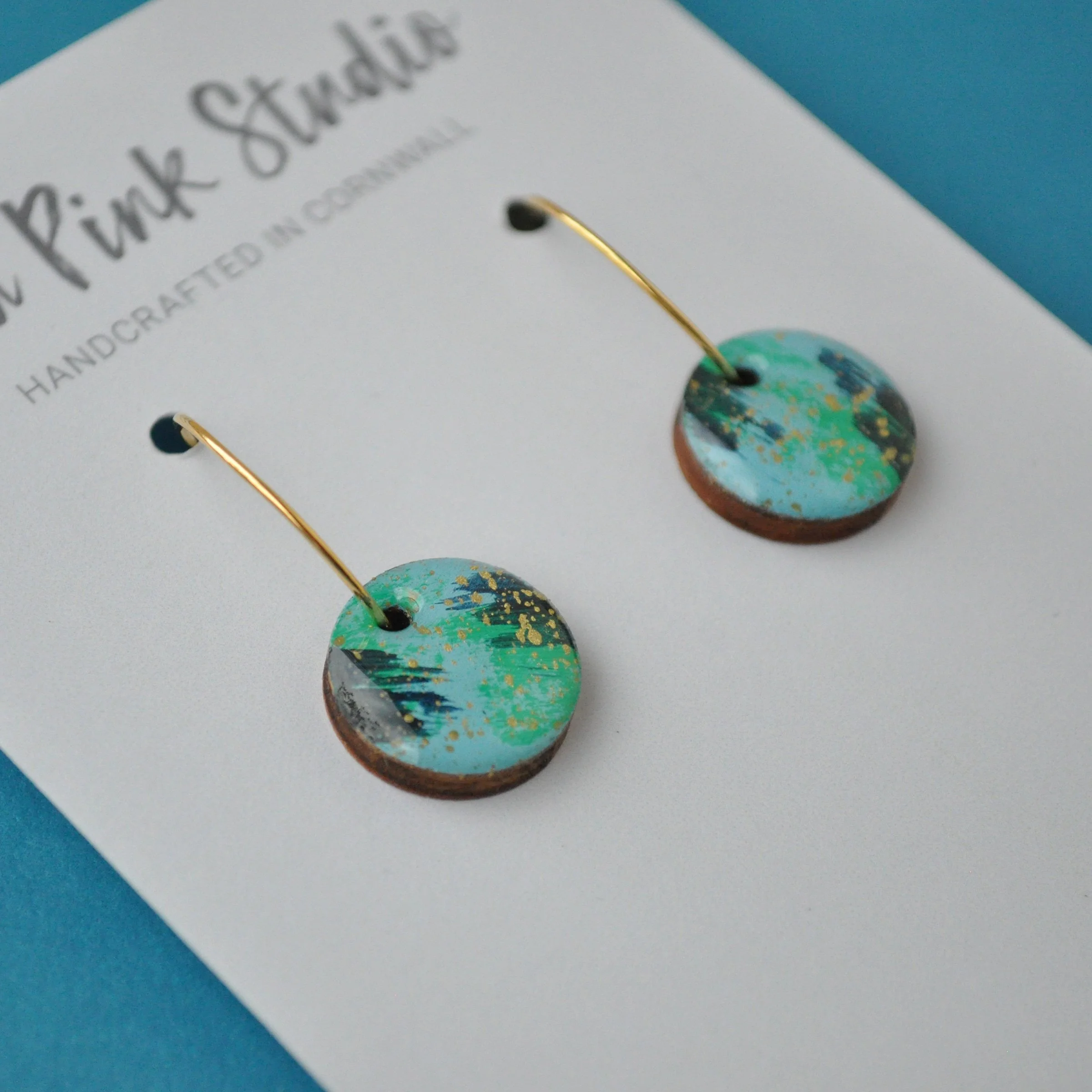 Blue and green arty coastal earrings