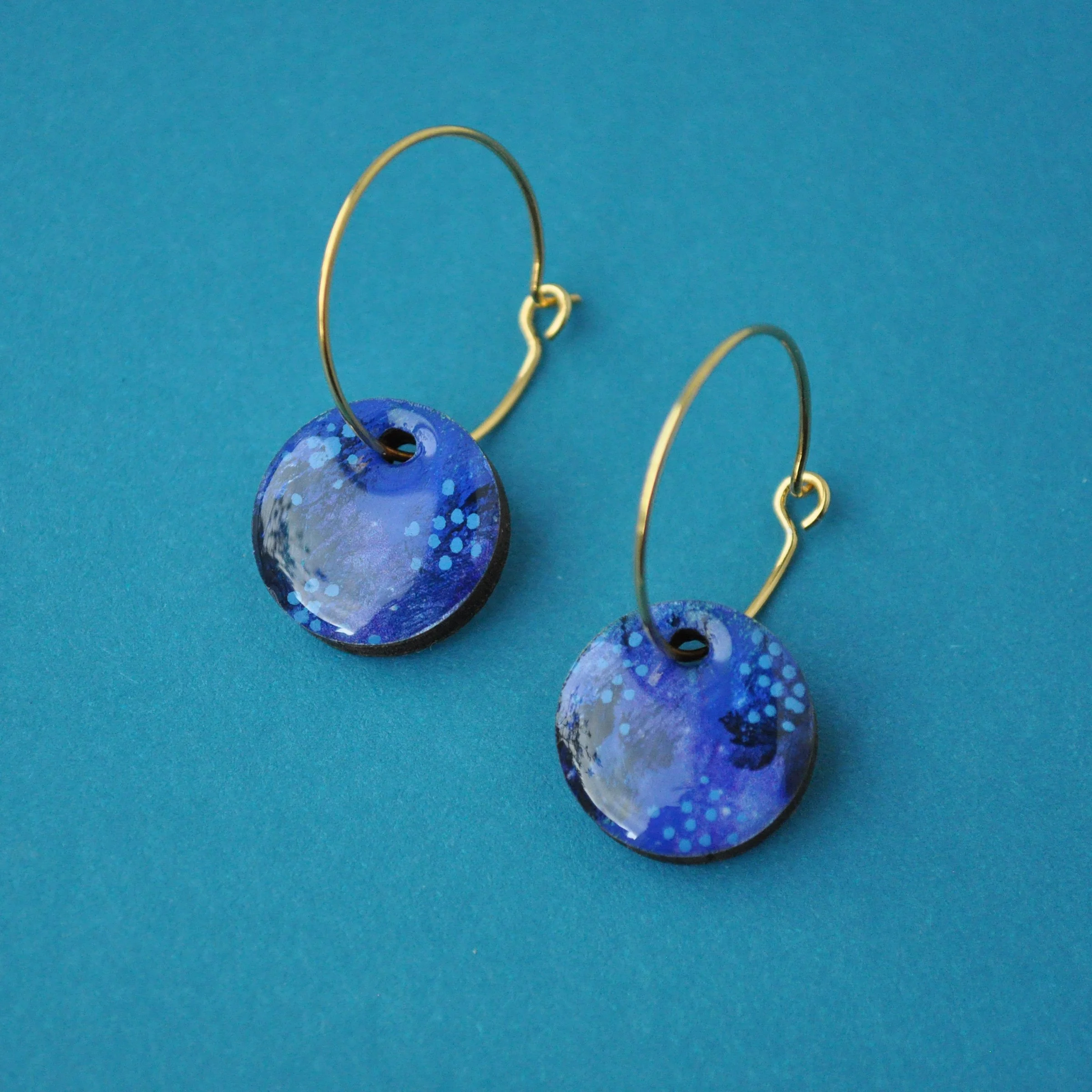 Blue and green arty coastal earrings