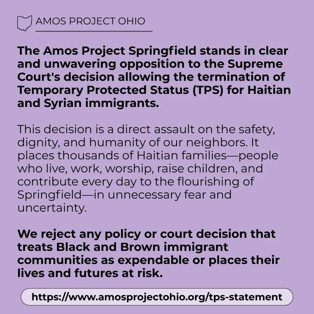 The Amos Project Springfield stands in clear and unwavering opposition to the Supreme Court&rsquo;s decision allowing the termination of Temporary Protected Status (TPS) for Haitian and Syrian immigrants.

Read the full statement on our website: http