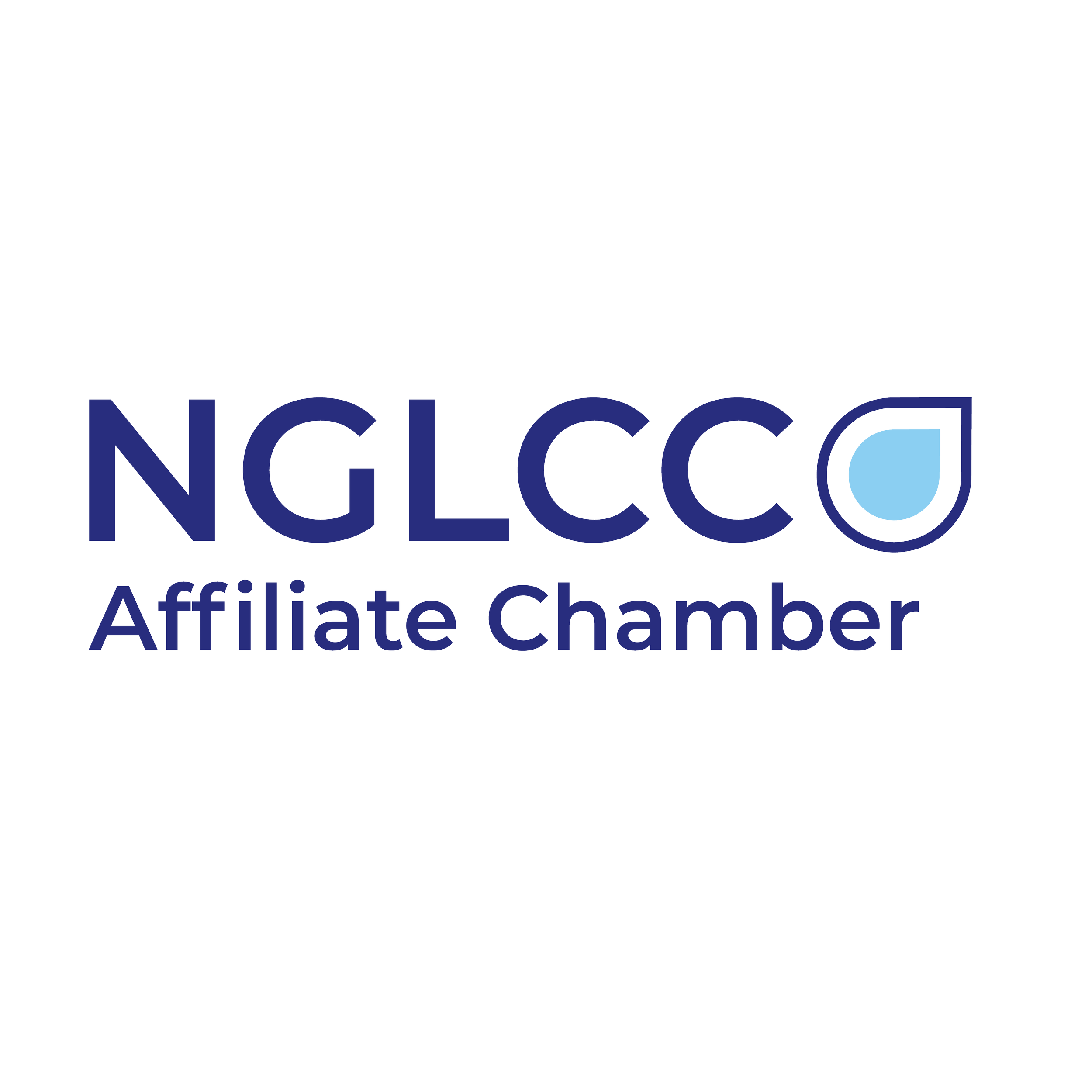 Logo of NGLCC Affiliate Chamber, featuring the abbreviation NGLCC and a stylized leaf or water drop symbol in light blue.