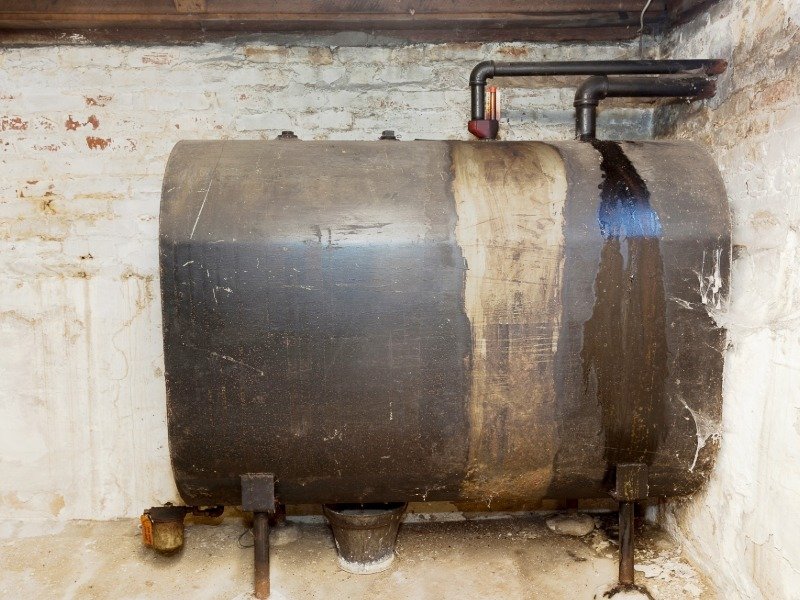Aboveground heating oil tank in a basement, a common detail New Hampshire home buyers should review during inspection