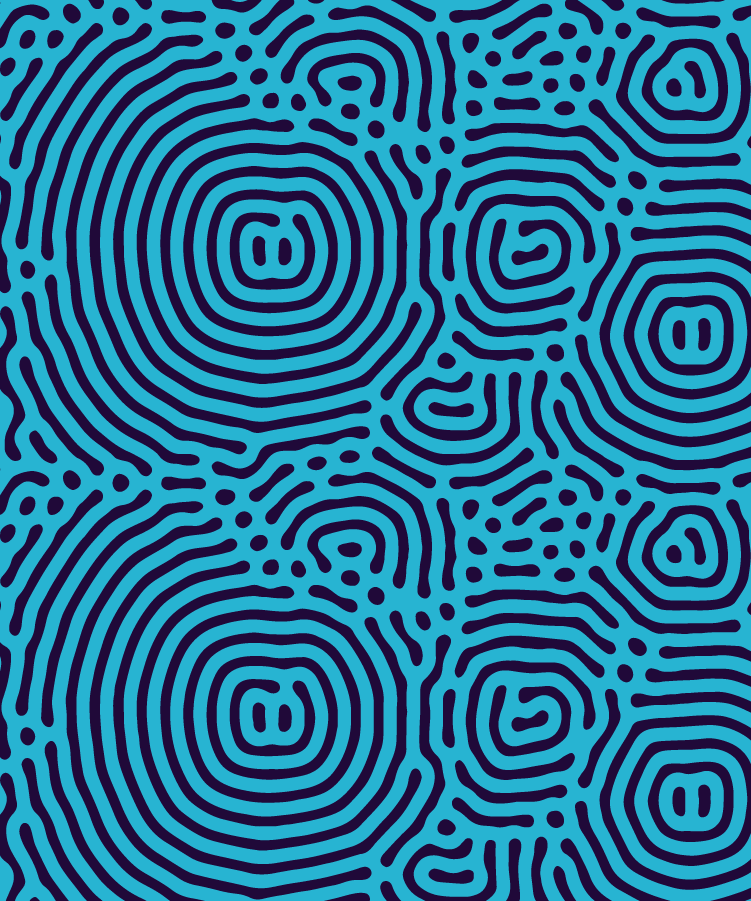 A pattern of blue and black concentric fingerprint-like lines and shapes.