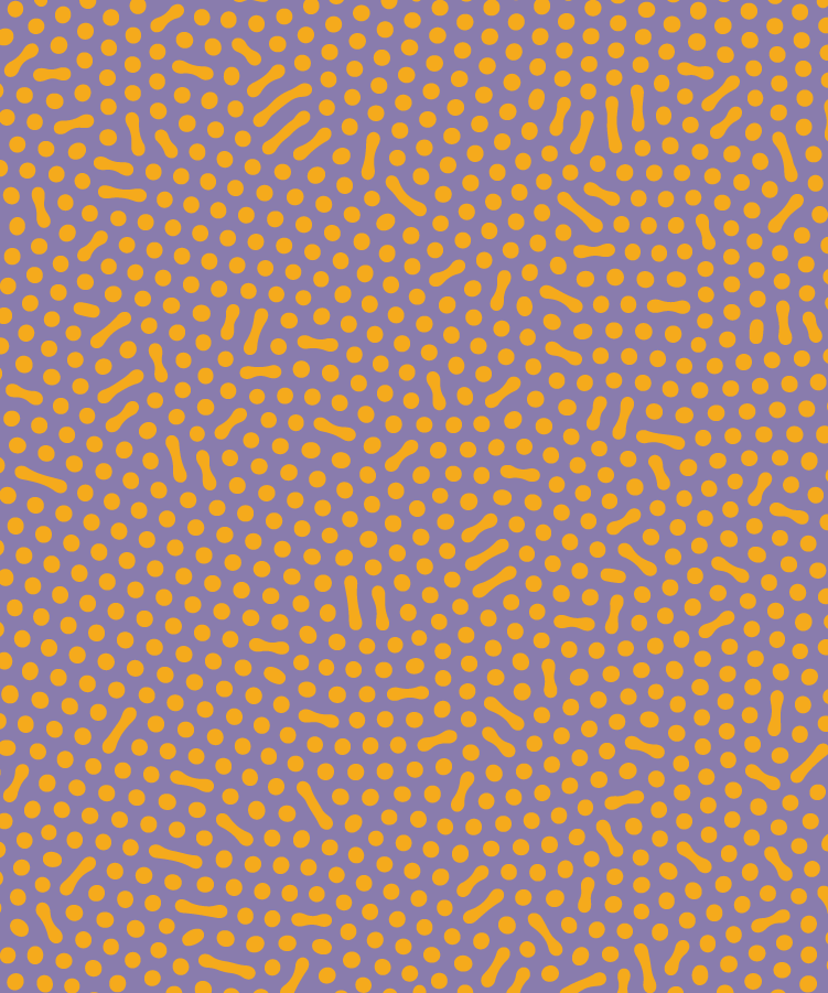 Abstract pattern of yellow dots and lines on a purple background.