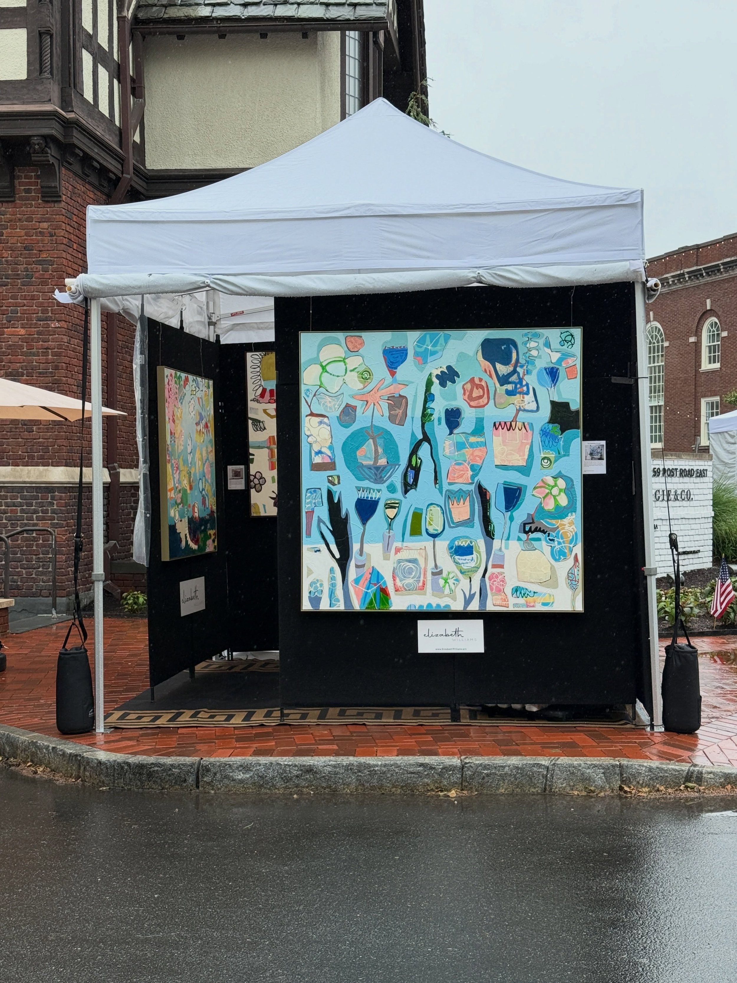 Rain showed up. So did we. Back in the studio now &mdash; if something caught your eye in Westport, let&rsquo;s talk. 

#WestportArtFestival #OriginalArt #CollectArt

Elizabeth Williams Art | Abstract Painter | Connecticut Artist | Intuitive Painting