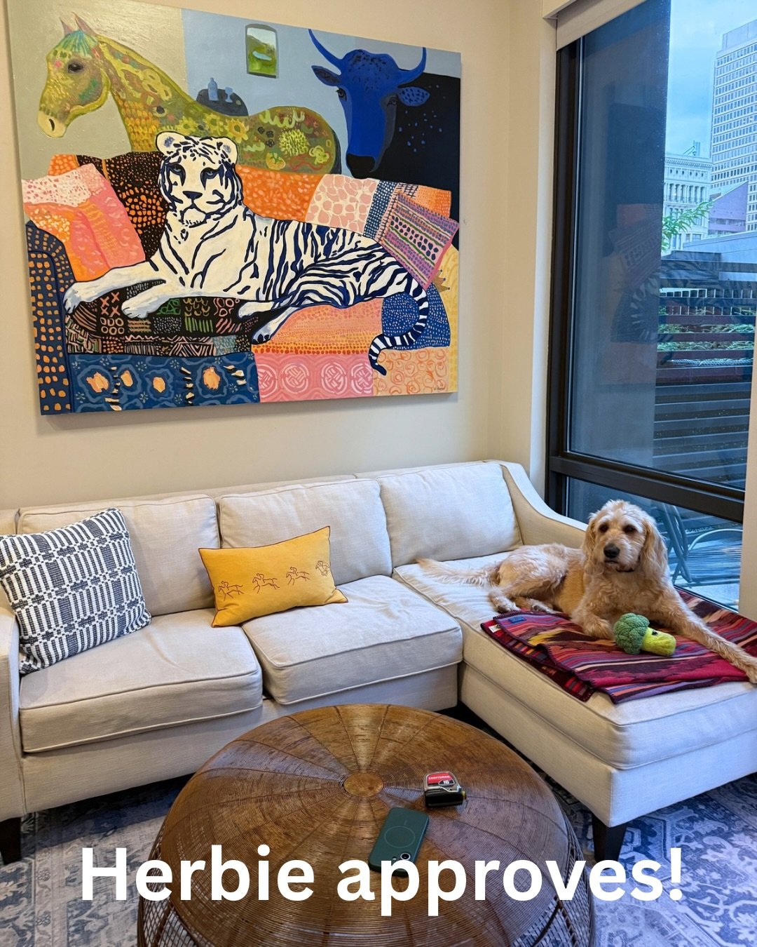 Herbie approves.

The Sofa Situation has officially moved in.

I knew I was going to miss this one. But then I met Emily- the kind of person you wish you&rsquo;d had another afternoon to spend talking with.

And during installation, there was Herbie,
