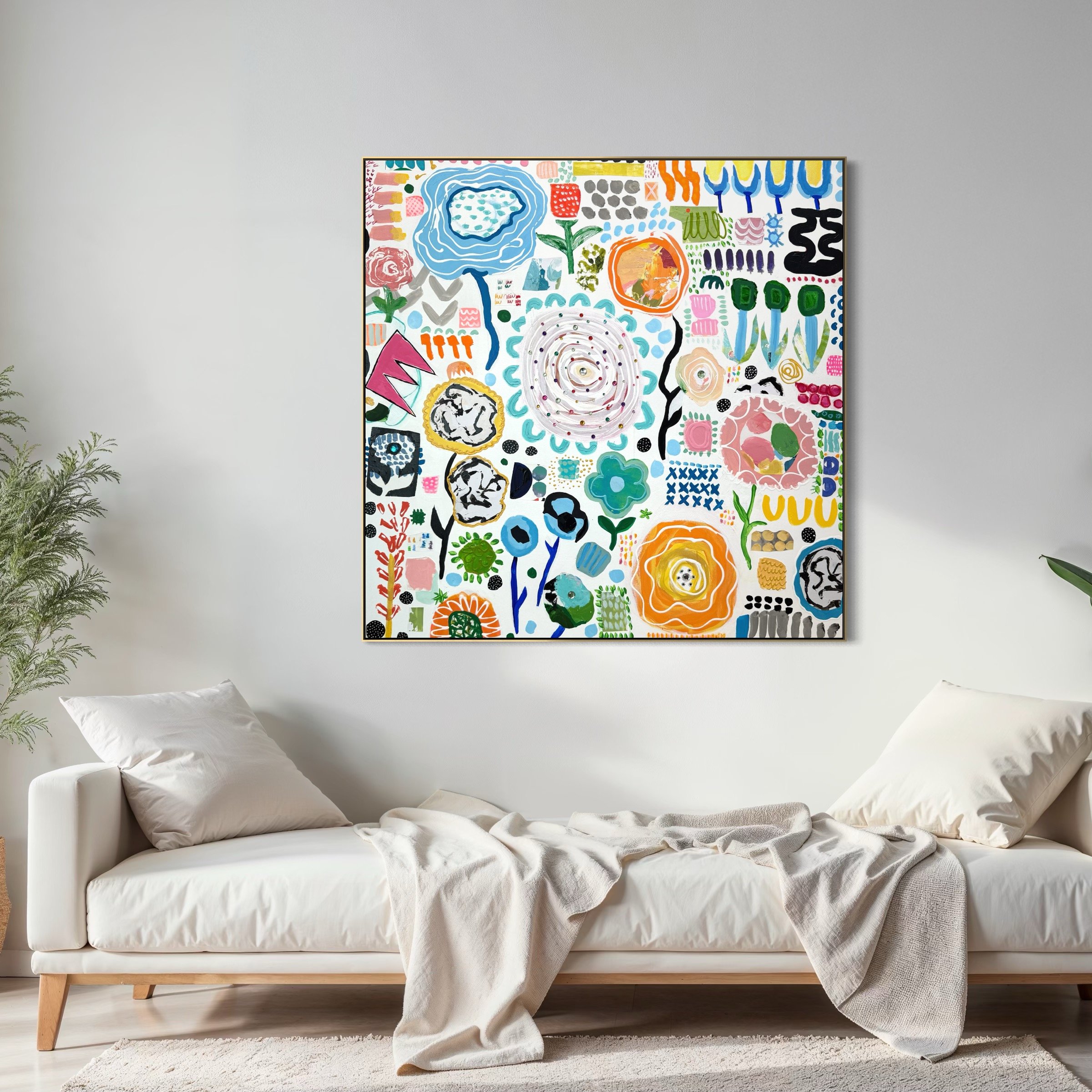 IMG_0819.JPGLarge abstract artwork “Instructions for a Beautiful Day” featuring colorful patterns, intuitive marks, and balanced visual rhythm.