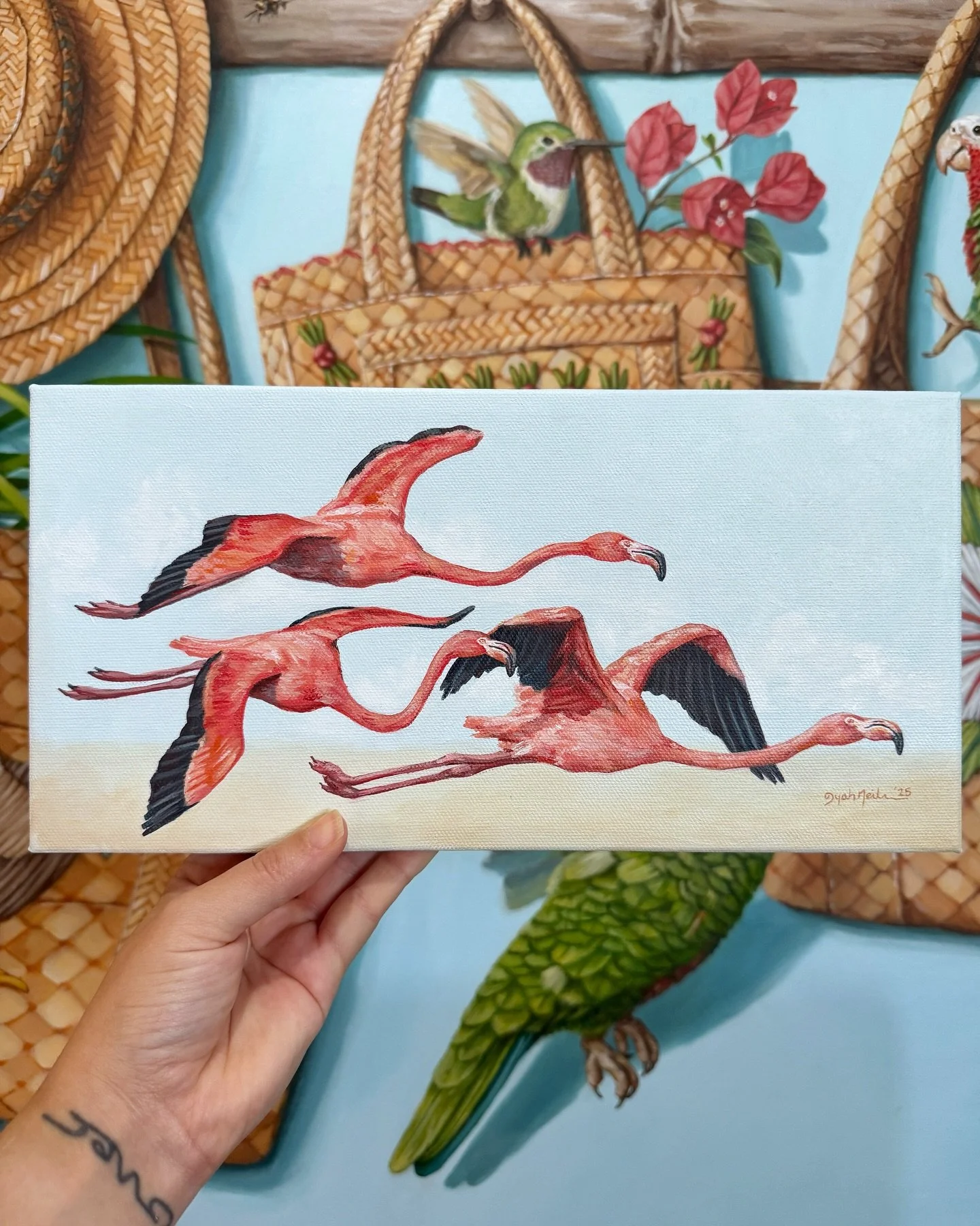 &ldquo;Trio&rdquo; available at @oasislivingbah 🦩 Original acrylic 6&rdquo; x 12&rdquo; painting for $390 + VAT. Sneak peek at a new work in progress in the background for those who don&rsquo;t watch my stories 😉

I&rsquo;ve had quite a few people 