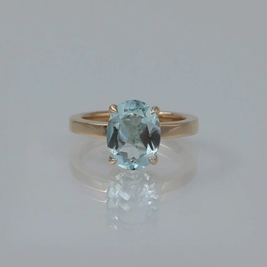 Yellow Gold Aquamarine Solitaire Ring — Benjamin Black Goldsmiths
