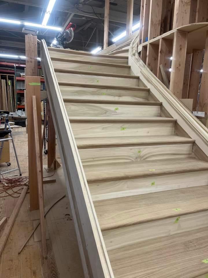Oak treads, paint grade poplar risers and strings
