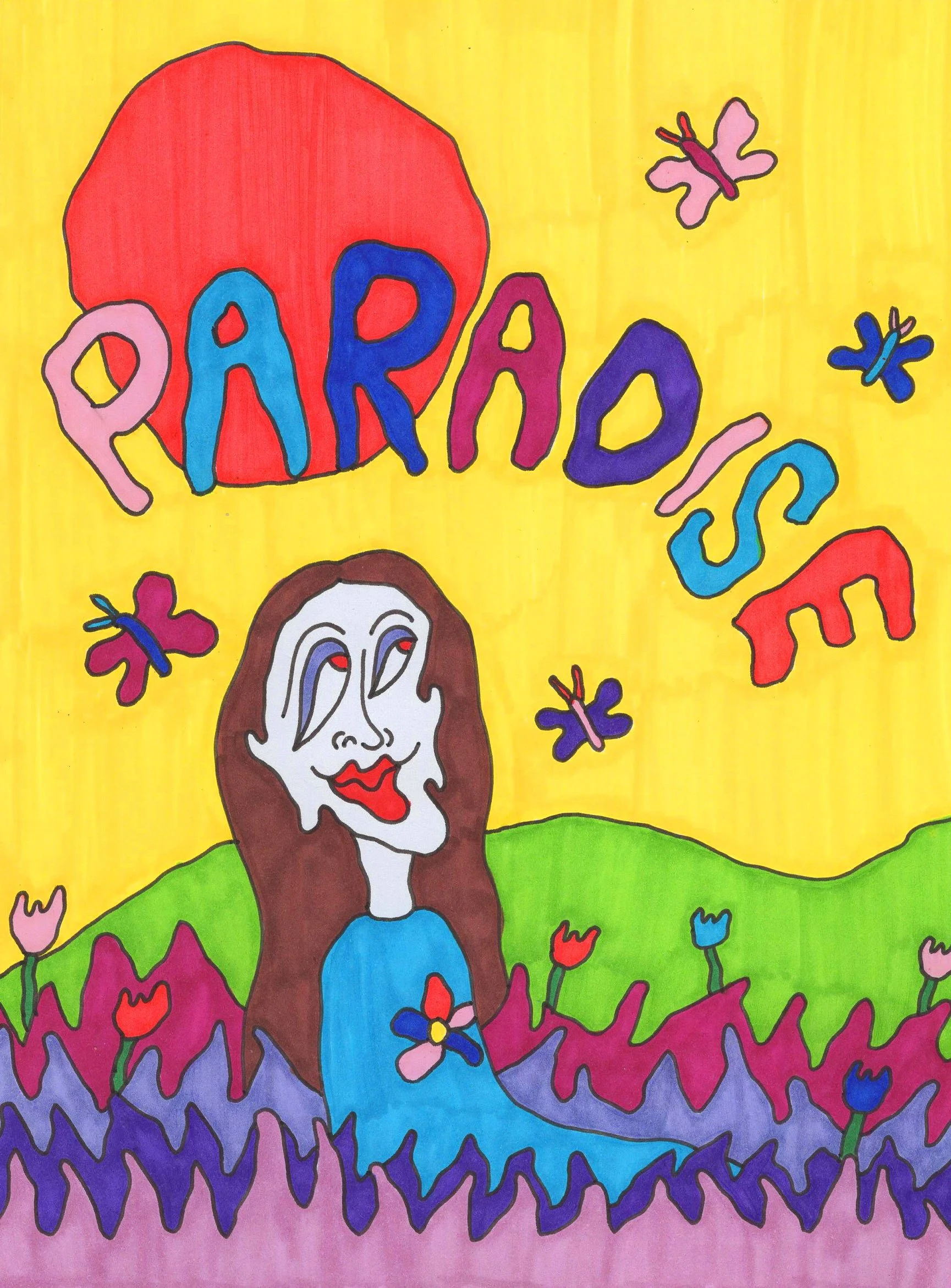 "Paradise," marker on paper, 4 x 6 in, 2023