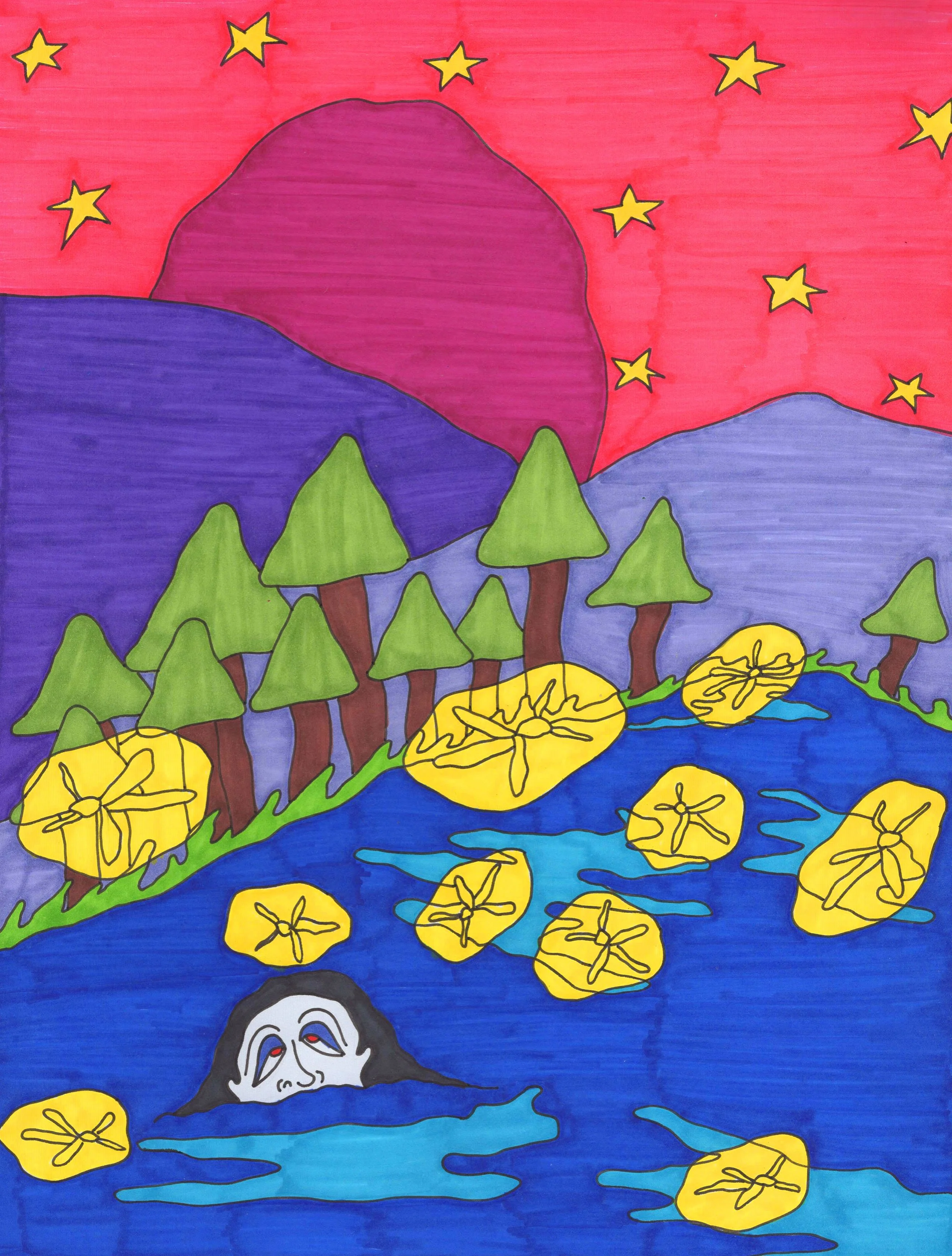 "River Lover Again," marker on paper, 8 x 11 in, 2023
