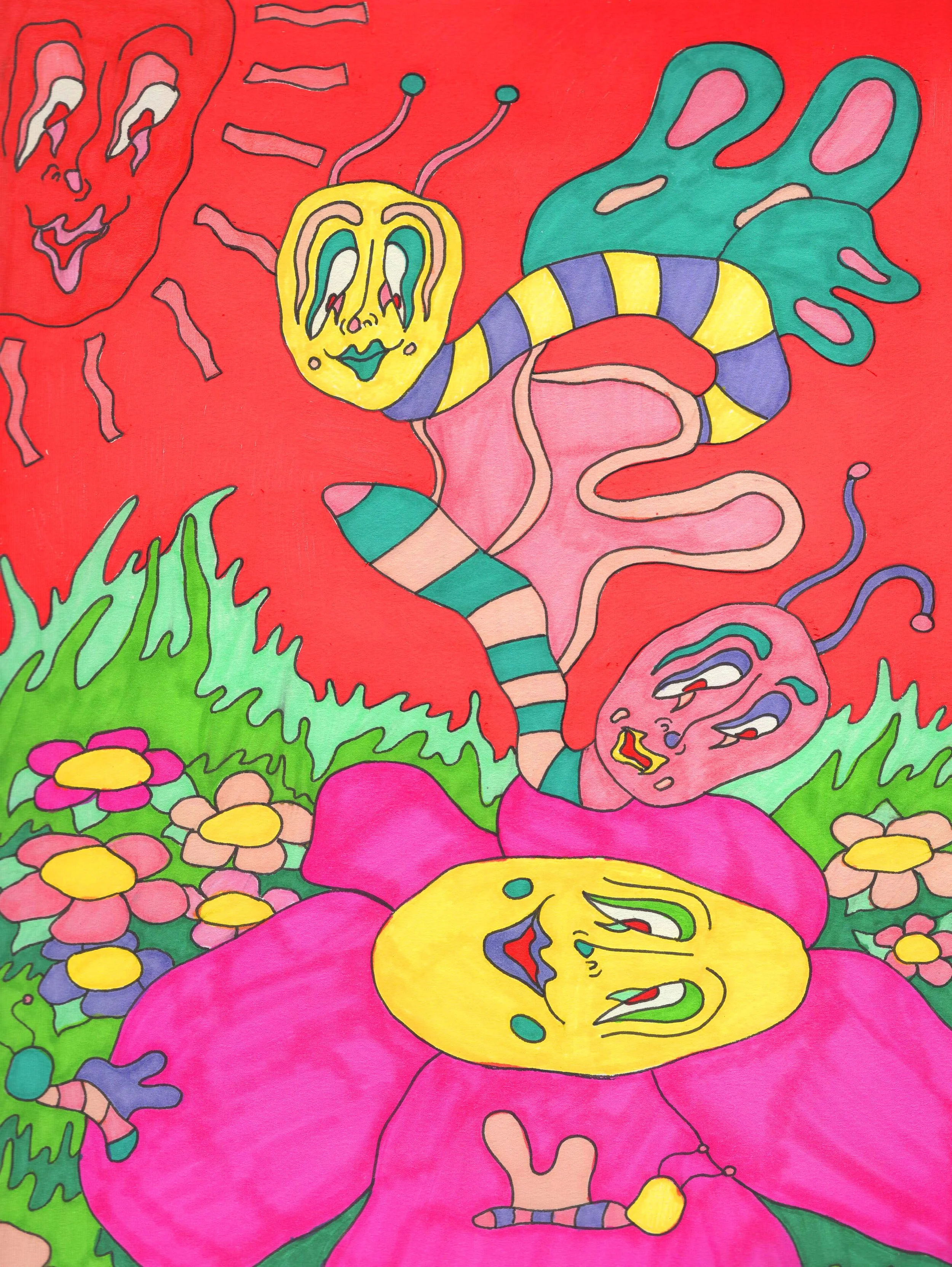 "Flowerscape," marker on paper, 9 x 12 in, 2020