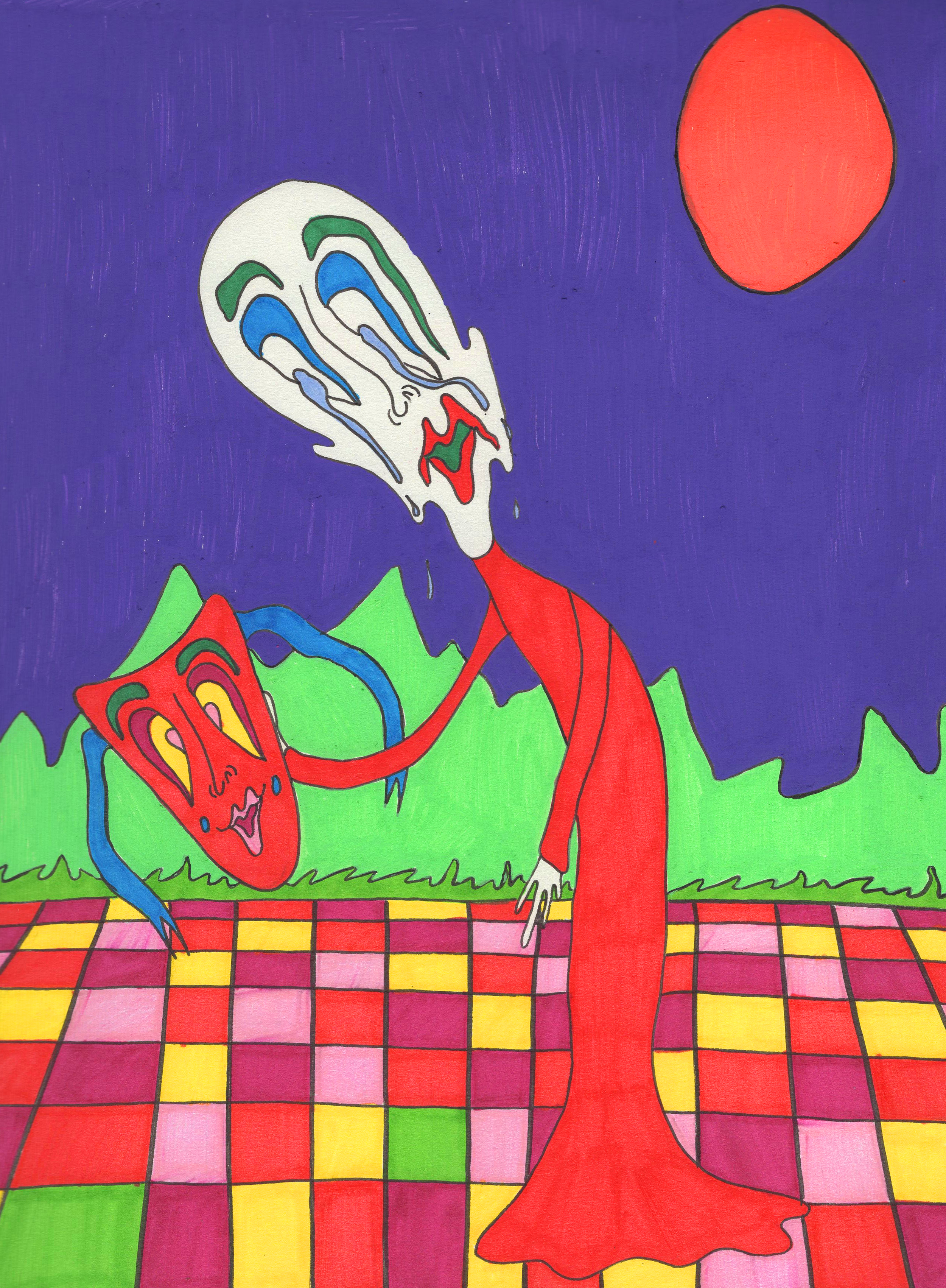 "Masked," marker on paper, 9 x 12 in, 2020