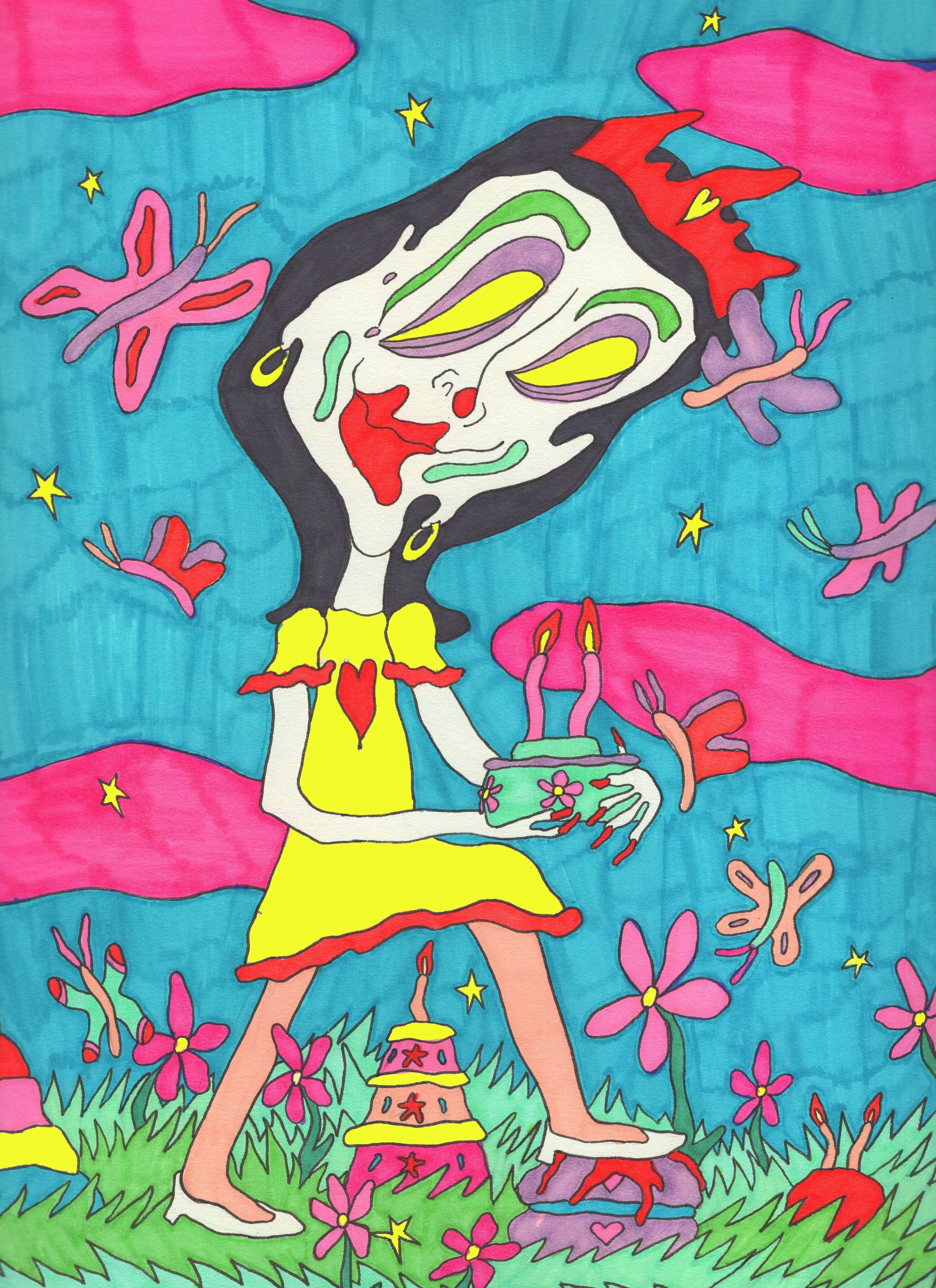 "Cake Garden Made With Love," marker on paper, 9 x 12 in, 2021