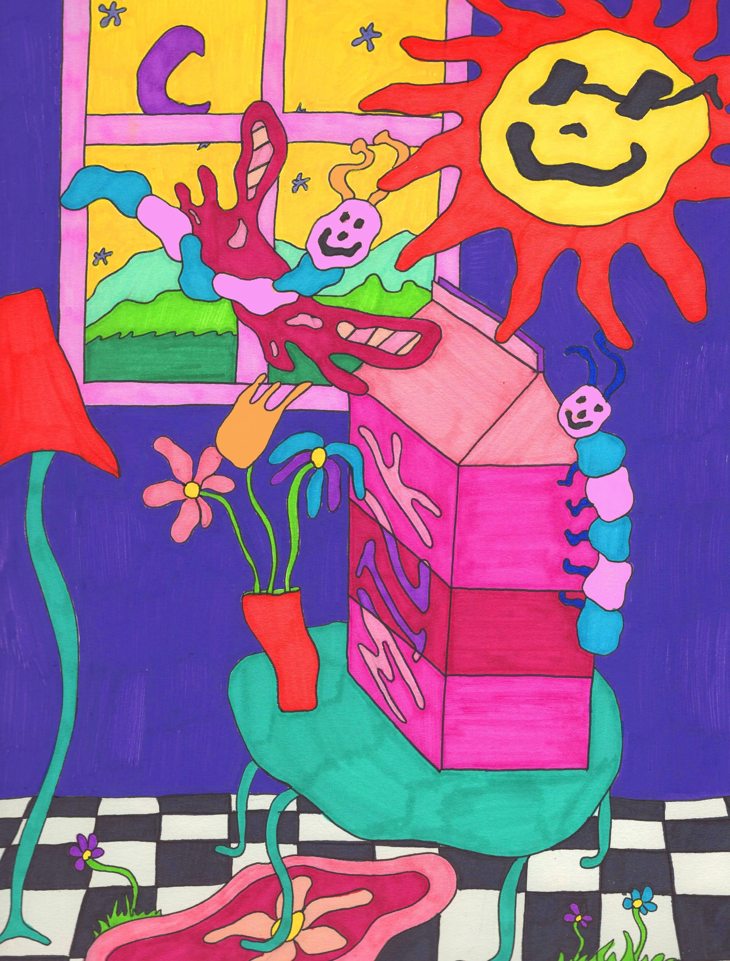 "Critter Kitchen," marker on paper, 9 x 12 in, 2020