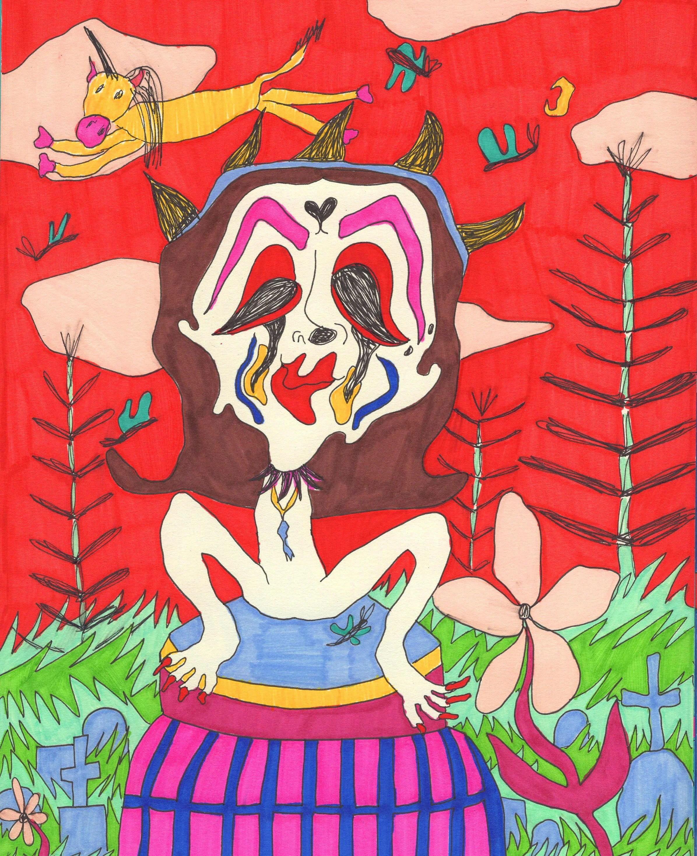 "When I Was Obsessed with the Cemetery," marker on paper, 8 x 10 in, 2021