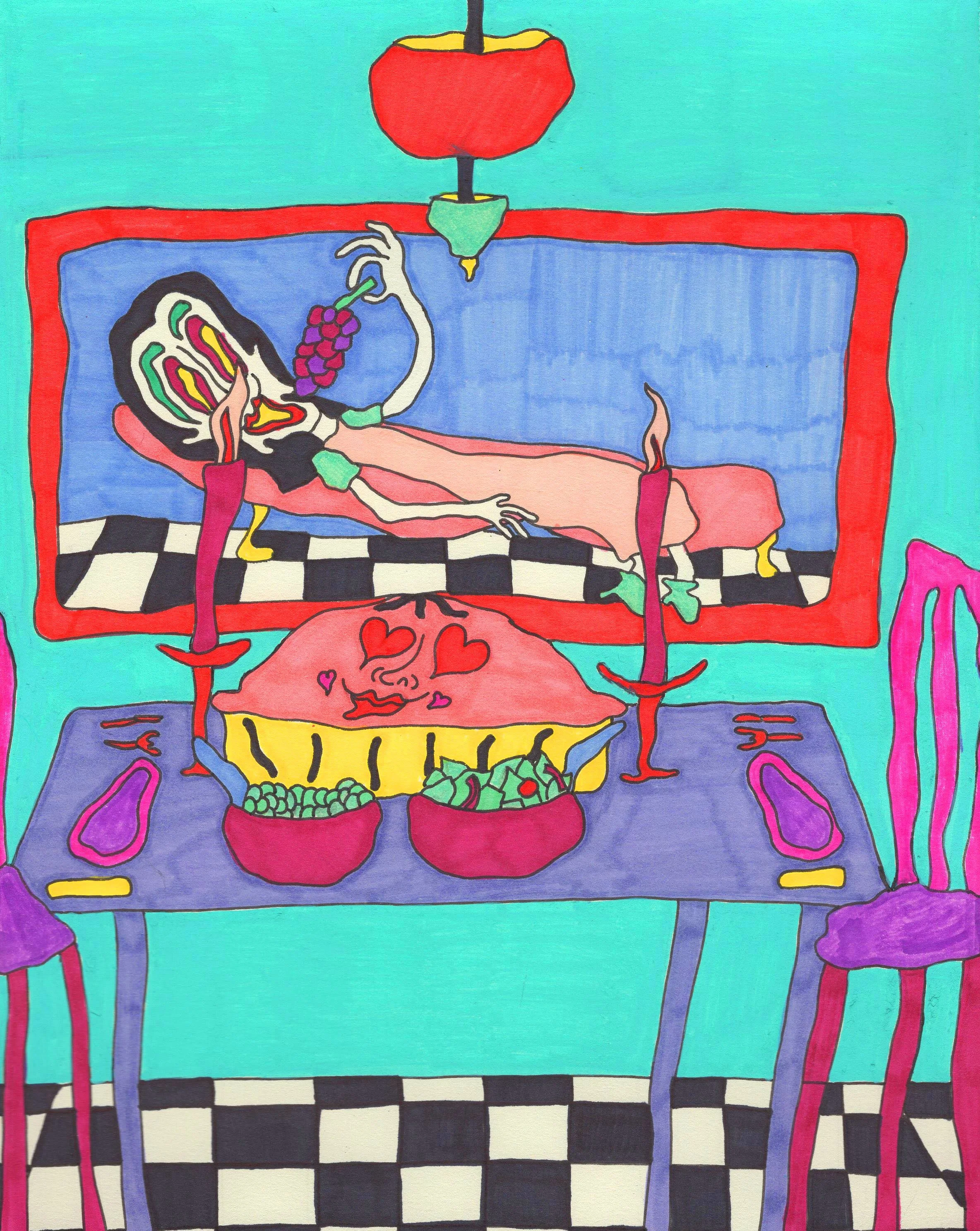 "Sweetie Pie Dining Room," marker on paper, 8 x 11 in