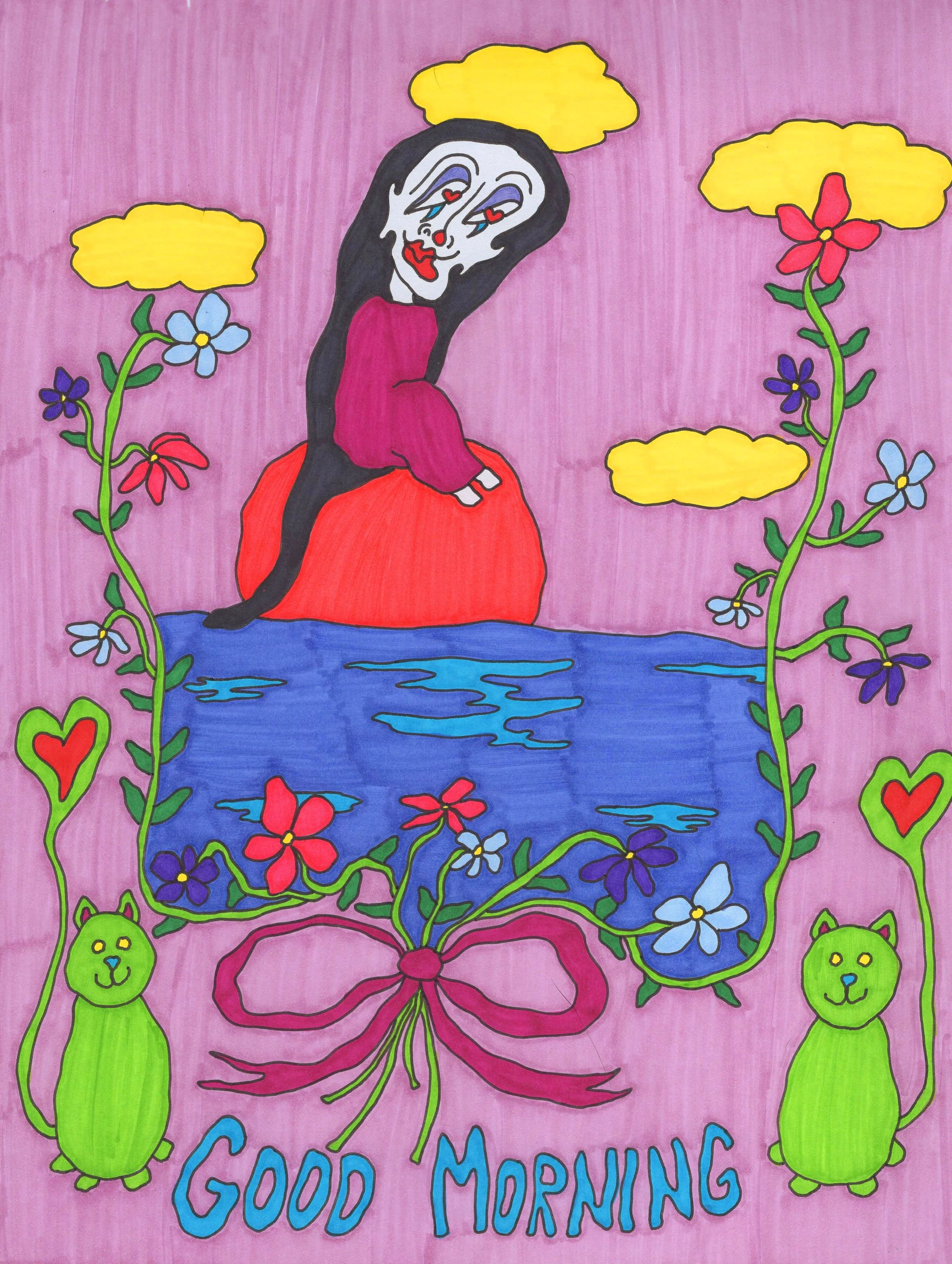 "Good Morning," marker on paper, 9 x 12 in, 2023