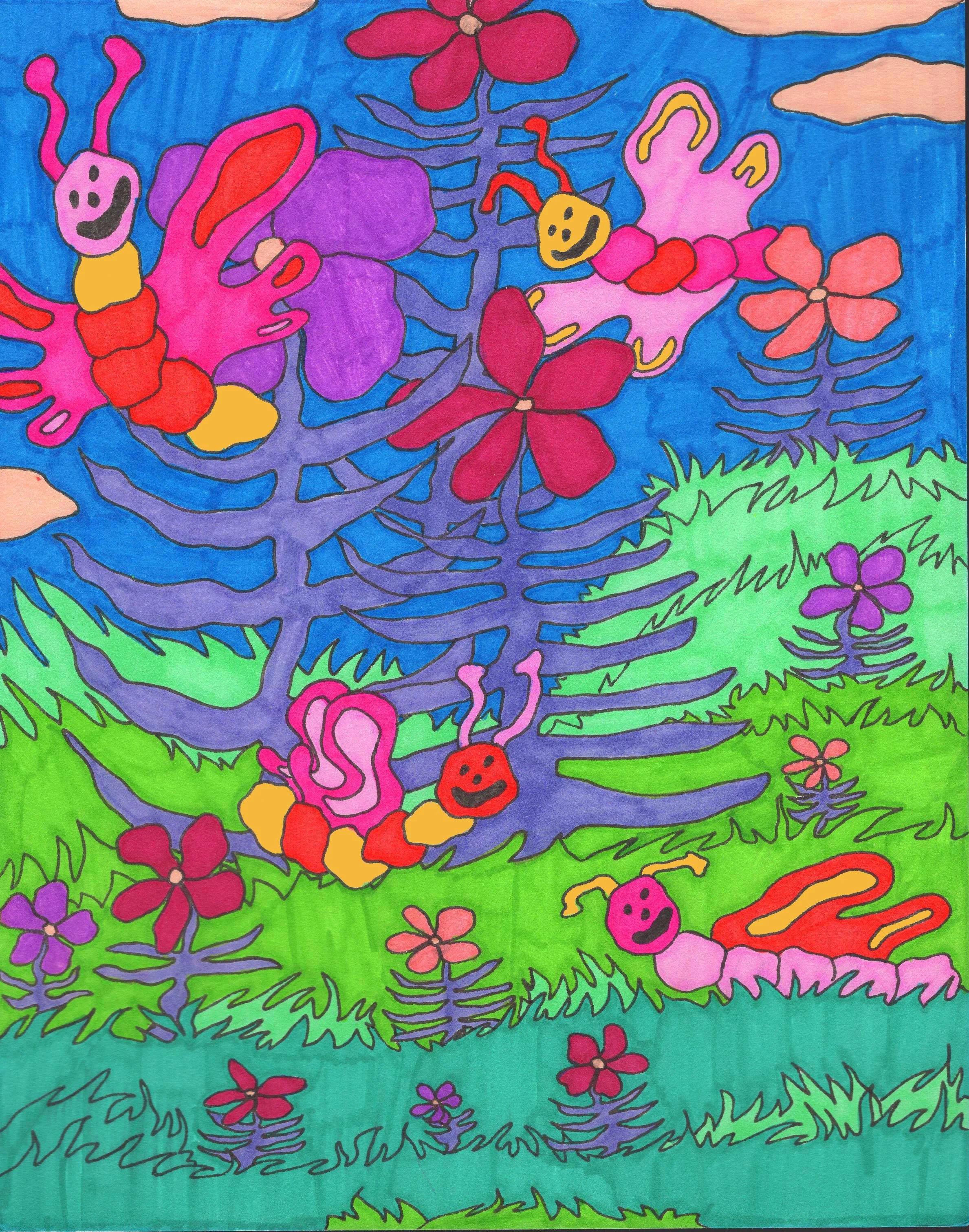 "Butterfly Oasis," marker on paper, 8 x 11 in