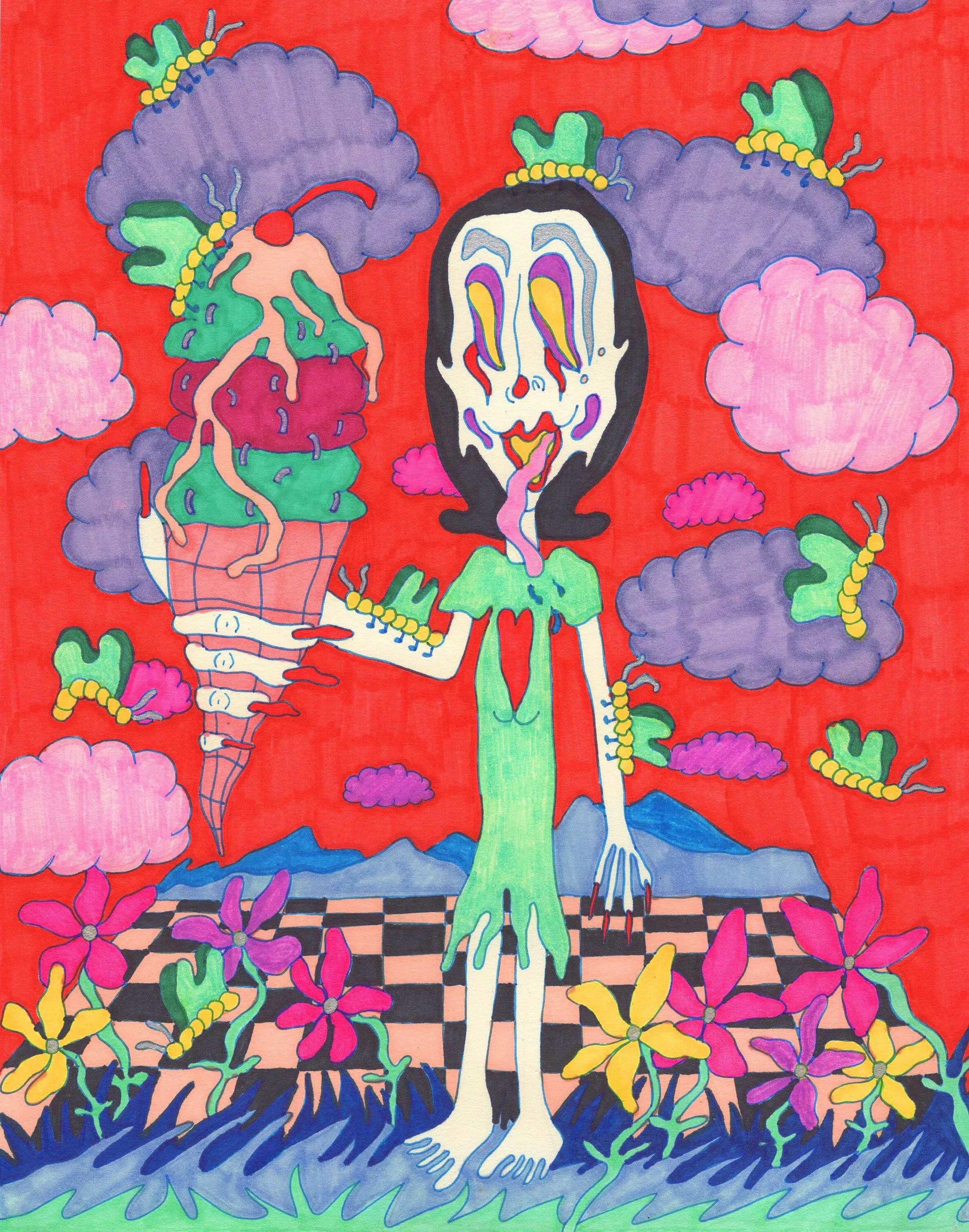 "Ice Cream Dancefloor," marker on paper, 8 x 10 in, 2021