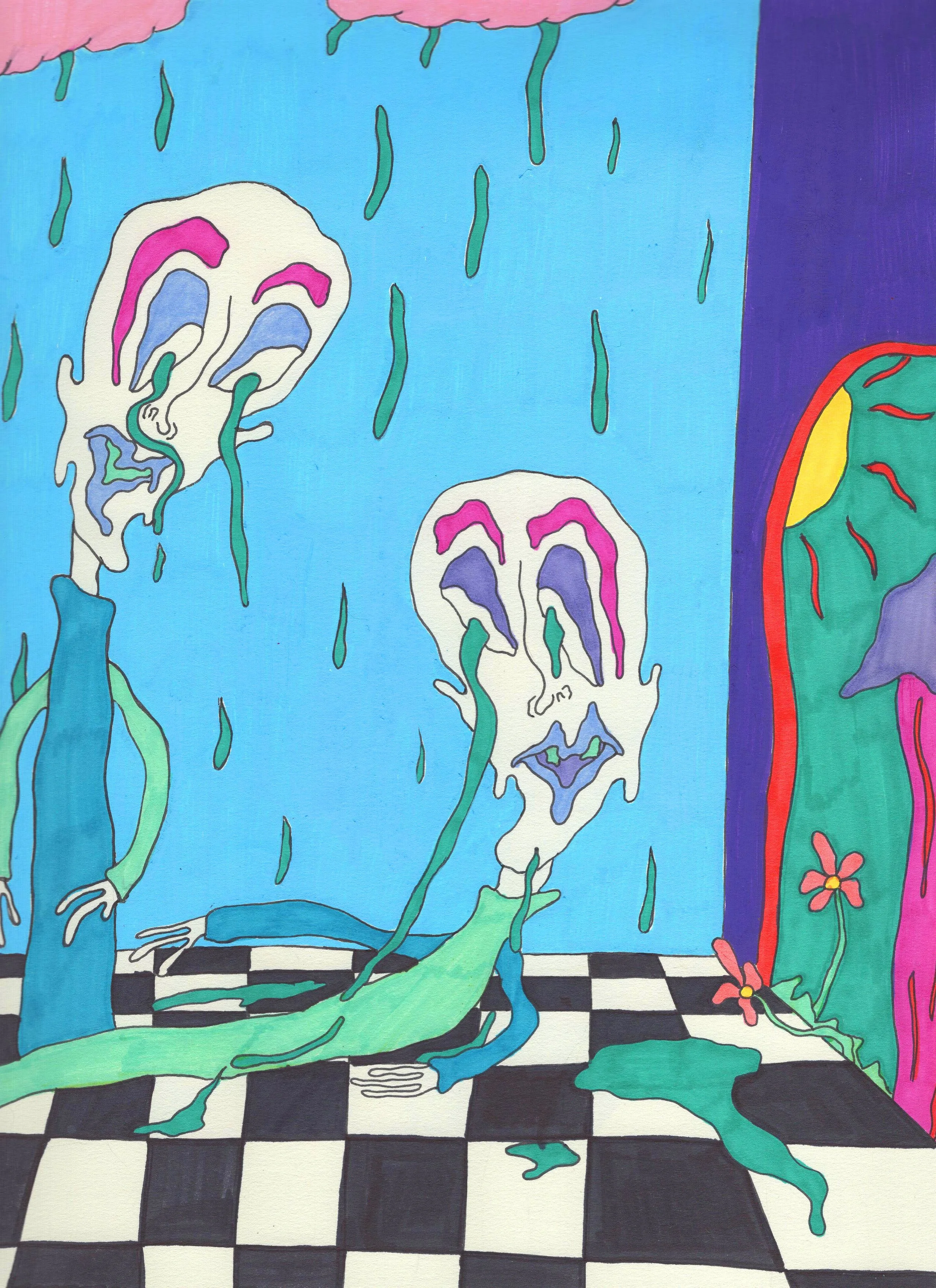 "Spring Room," marker on paper, 9 x 12 in, 2020