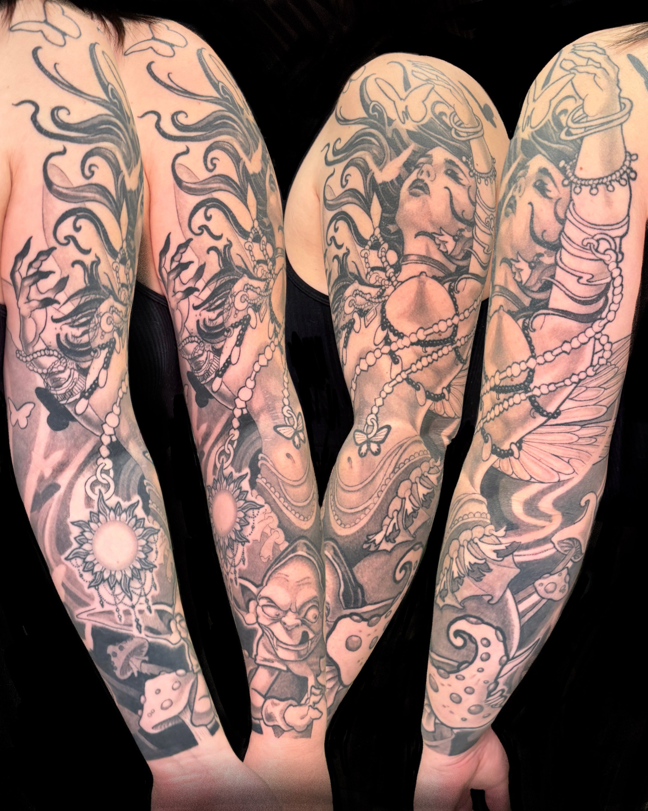 Kayla's Fairy Goblin Sleeve (Mandala inner forearm made by another artist)