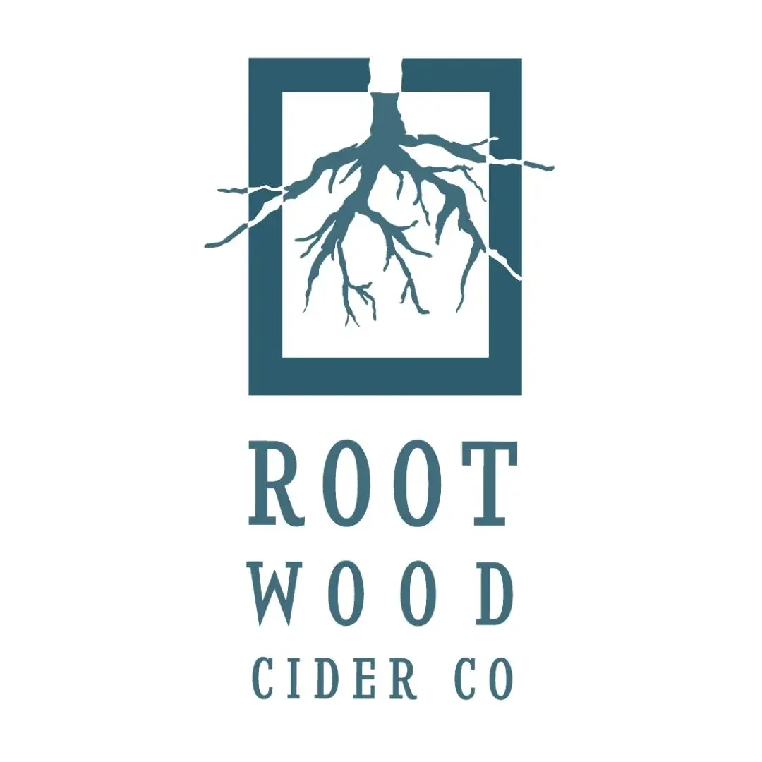 Logo for Root Wood Cider Co featuring a stylized tree root structure above the company name.