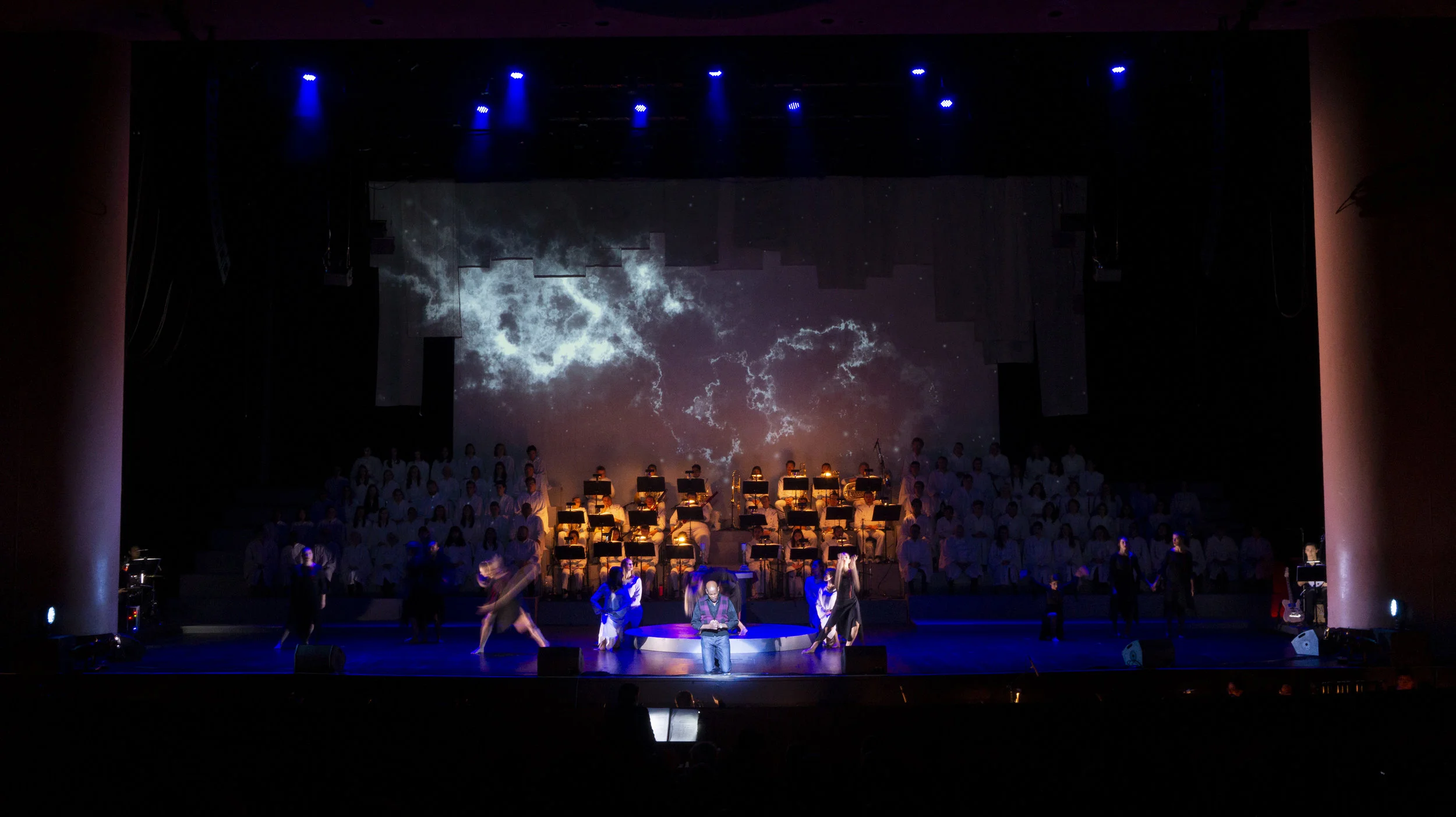 Ominous instrumental moments with dancers, called Meditations