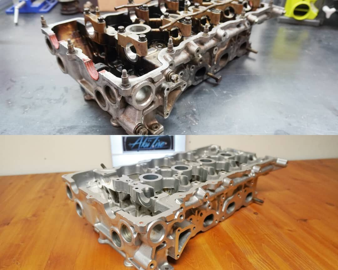Some before and after vapor blasting treatment on a s13 sr20det head. Looking like new again! -------------------------------------------------------------------------------------
If you want to freshen up some pieces in your engine bay be sure to co