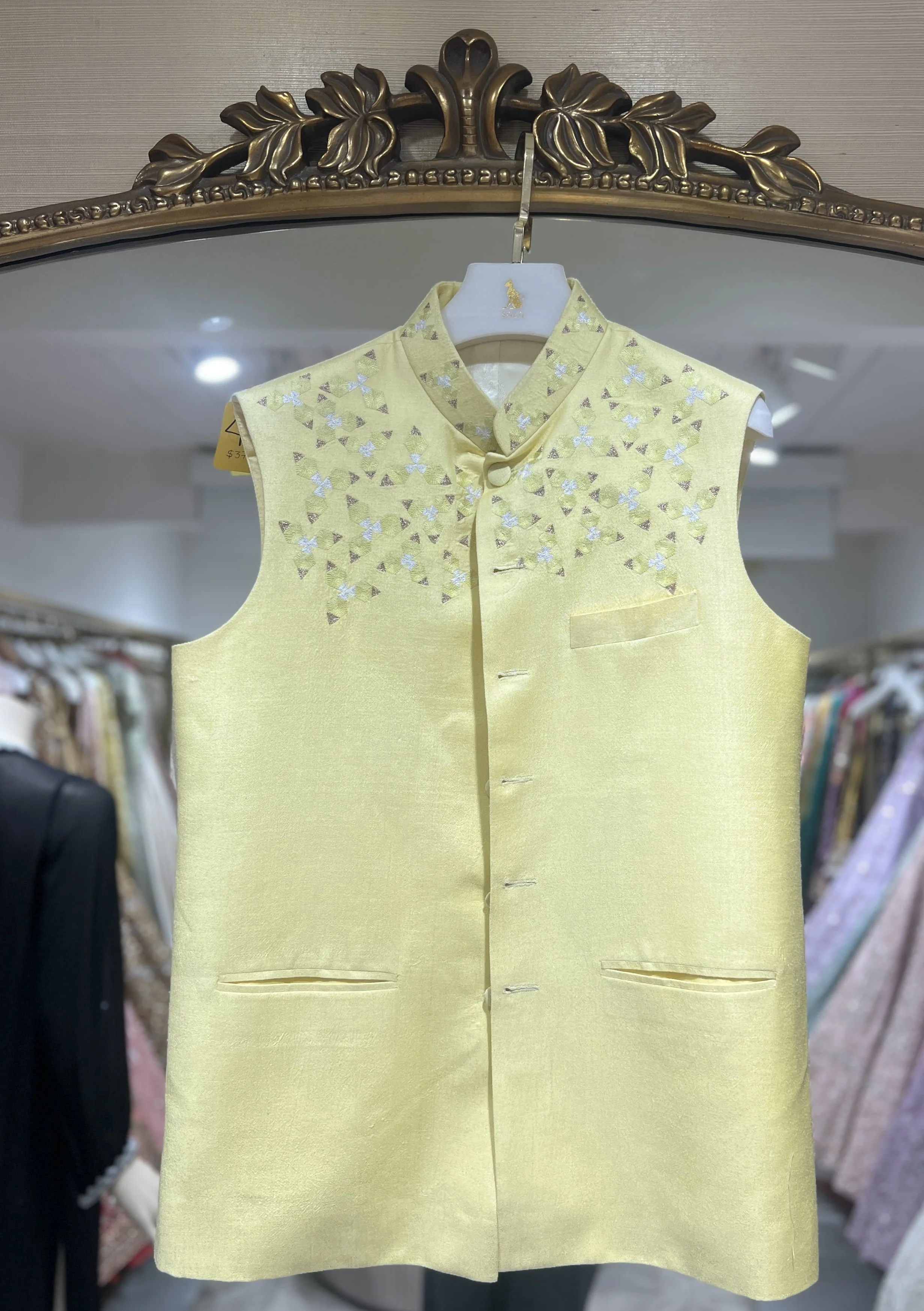 MJDPV02-40: $950
- Yellow jodhpuri vest.