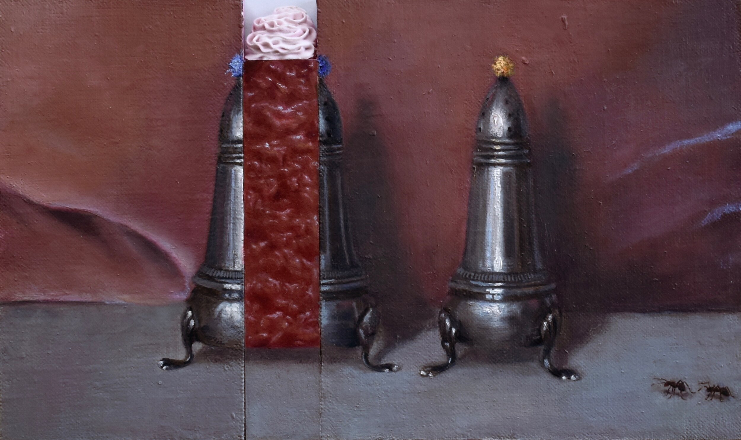 Party of Two 6x9.75 inches, oil on linen, oil on paper, acrylic medium, mounted on panel, 2020
