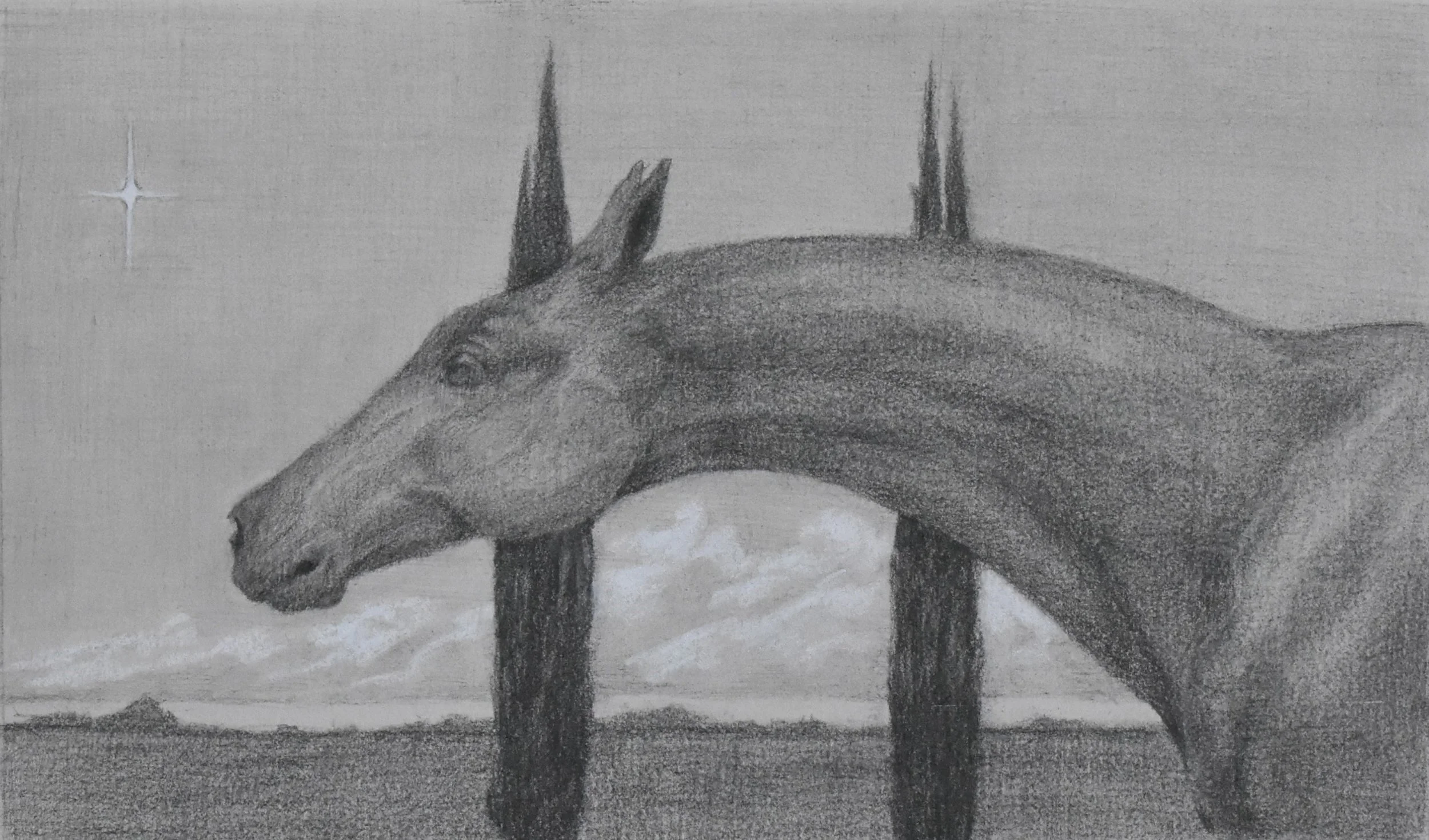 La Licorne (The Unicorn)   4 x 7 inches, graphite and white chalk on paper, 2024 