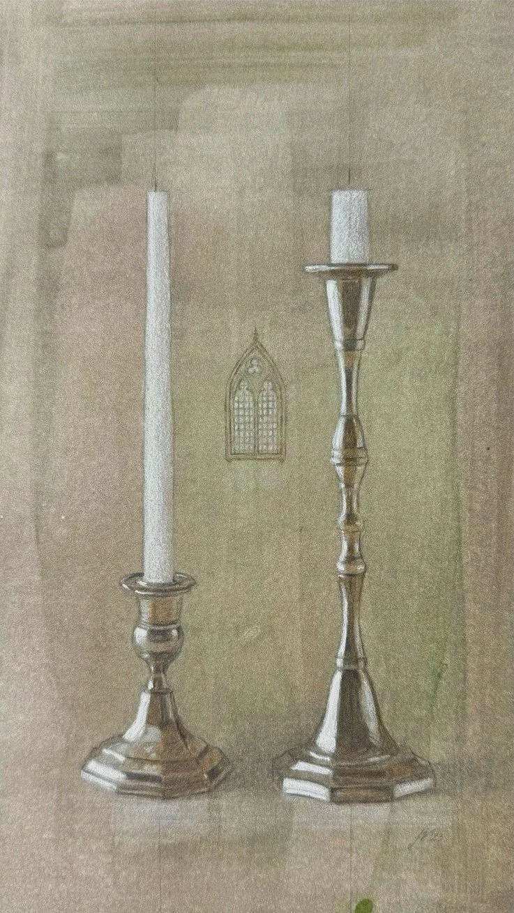 Cathedral   7  x 11 inches, graphite, white chalk, gouache and watercolor on paper, 2023 