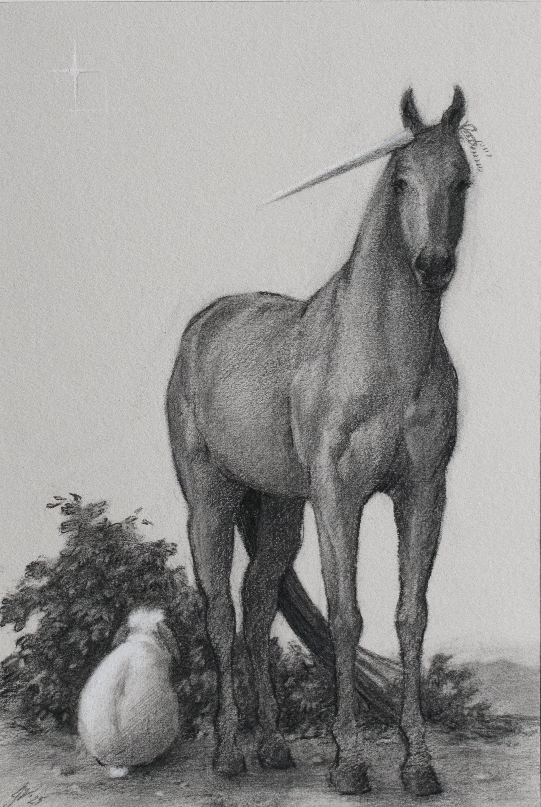 Role Model  6.25 x 9.25 inches, graphite, white chalk, and charcoal on paper, 2025 